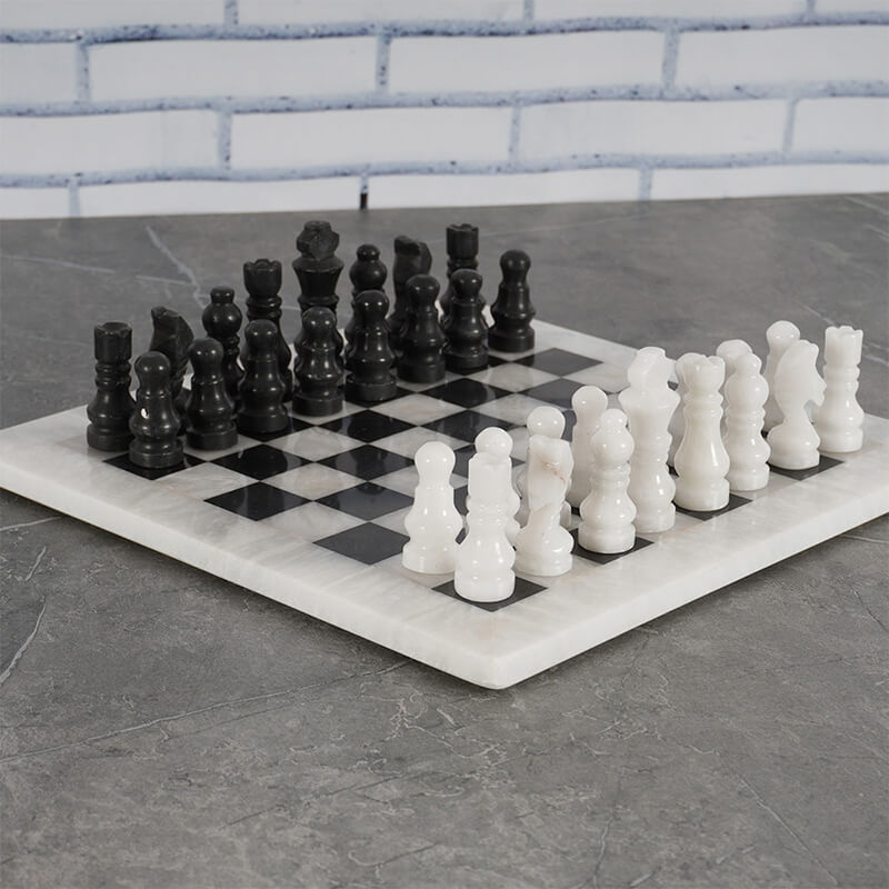 White and Black 12 Inches High Quality Marble Chess Set-0