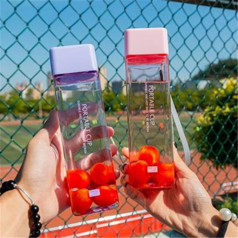 square-frosted-plastic-water-bottle-portable-leak-proof-travel-companion