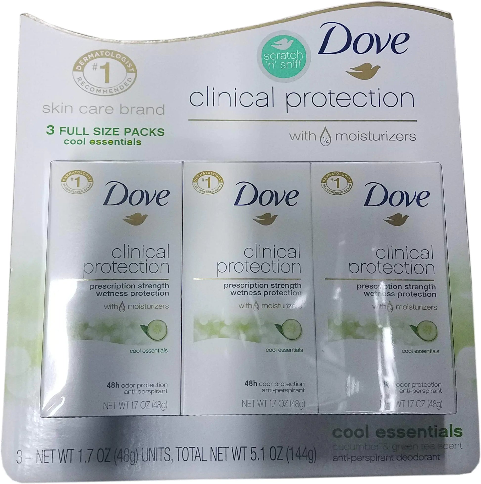 Dove Clinical Protection Cool Essentials Anti-perspirant Deodorant, 1.7 Fl Oz Pack of 3 Cucumber and Green Tea 1.7 Ounce (Pack of 3)