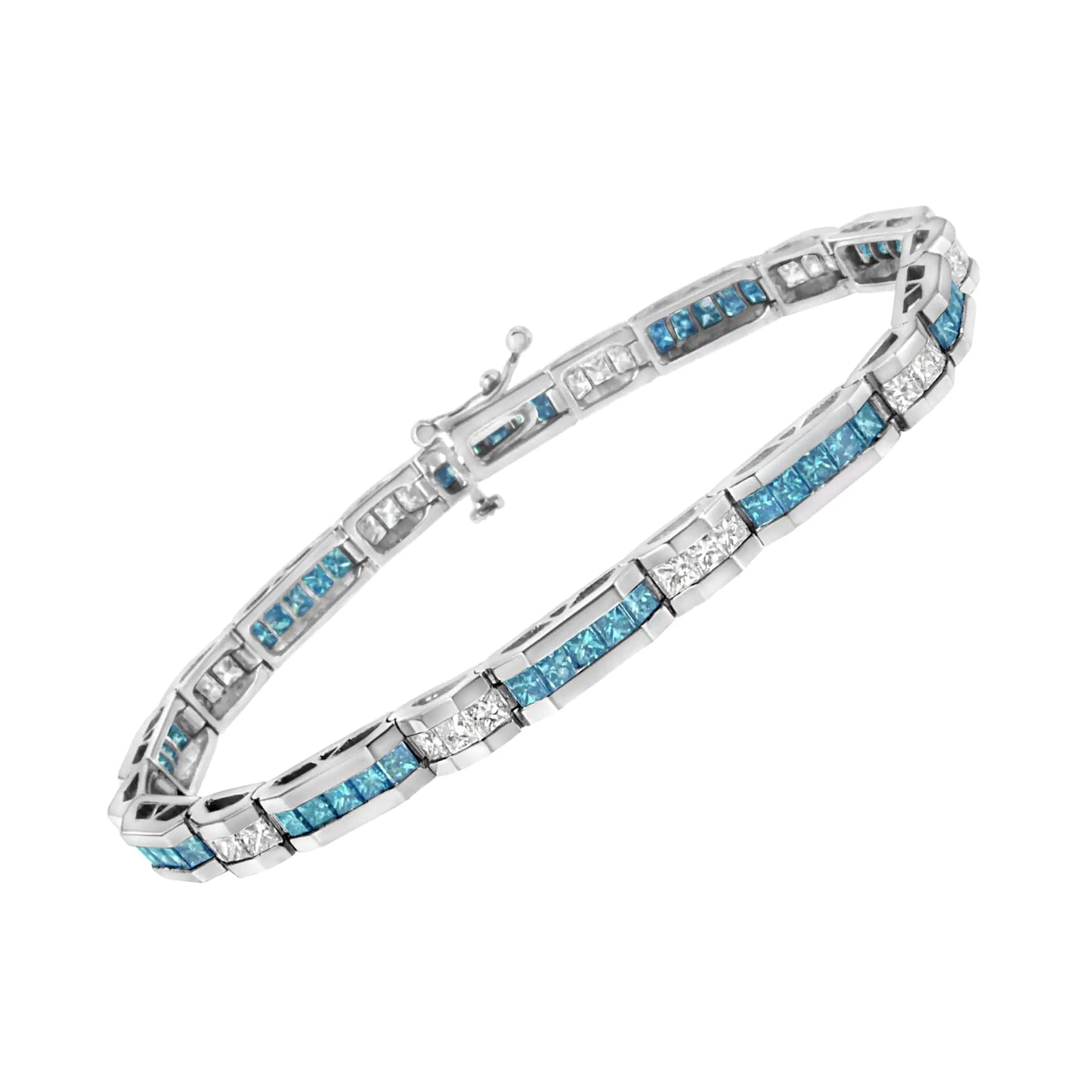 14K White Gold 6 1/3 Cttw White and Treated Blue Diamond Tennis Bracelet (H-I Color, SI1-SI2 Clarity) - 7.25"