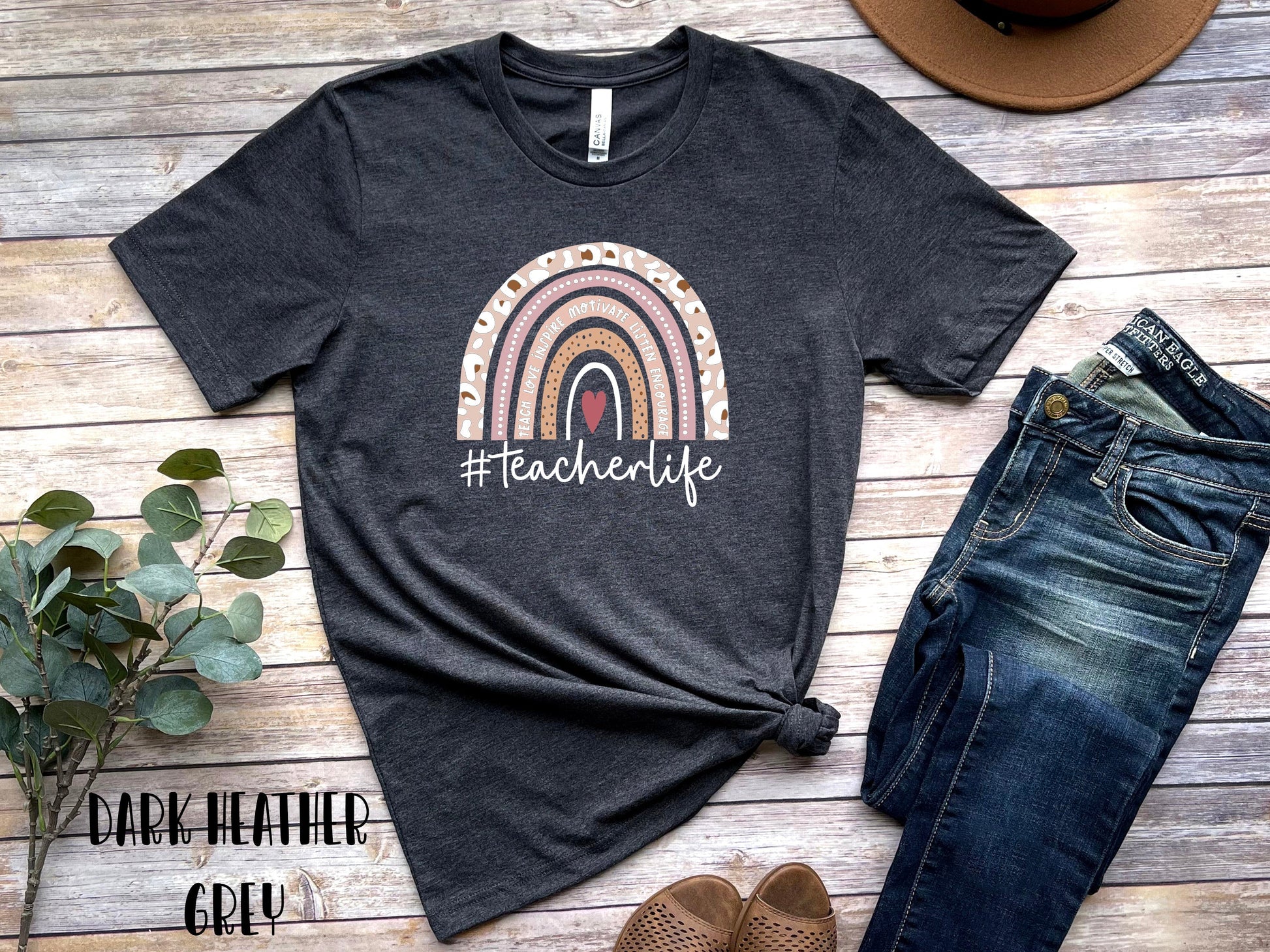 Teach Love Inspire Leopard Rainbow Shirt, Teacher Life Shirt - American Smart