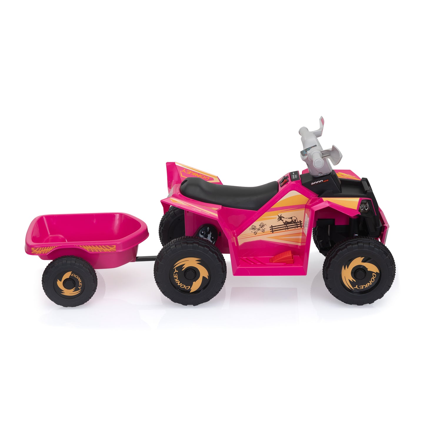 6V Kids Electric ATV, Toddler Ride on Car with Trailer, Music, Bluetooth and Power Display for Boys and Girls, Rosy