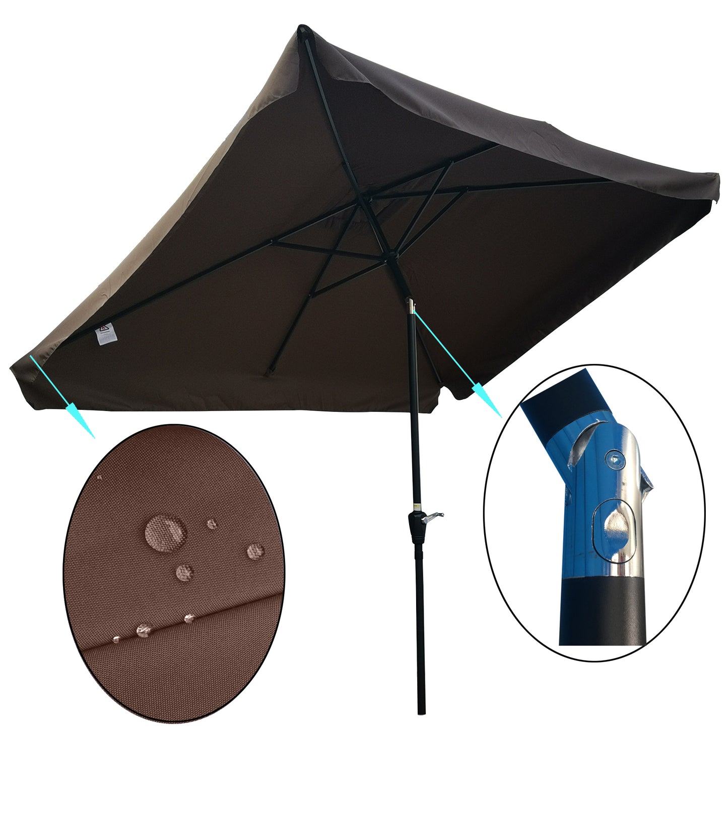 10 x 6.5ft Rectangular Patio Umbrella Outdoor Market Umbrellas with Crank and Push Button Tilt for Garden Swimming Pool Market