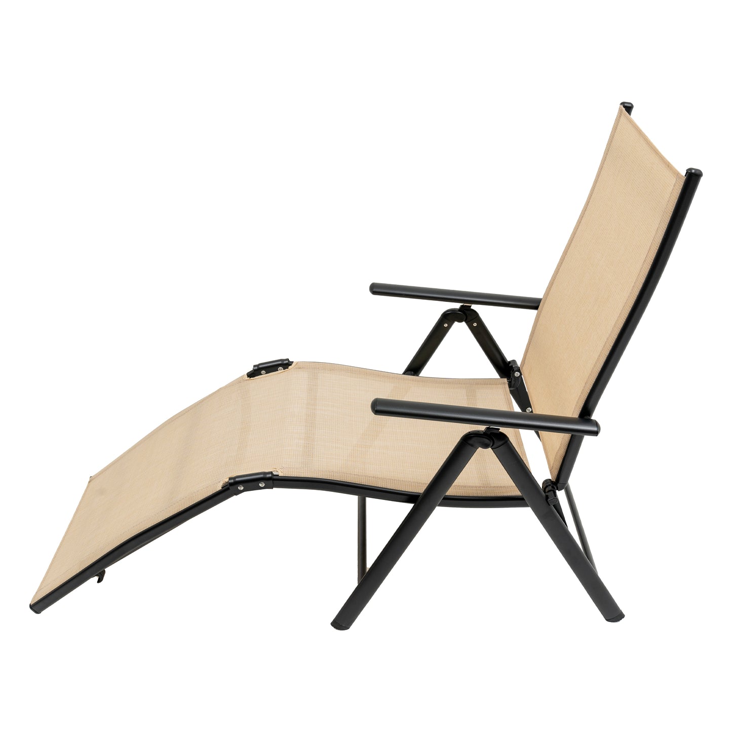 Textilene Outdoor Lounge Chaise Folding Reclining Chair with Adjustable Back 1 piece(Beige)