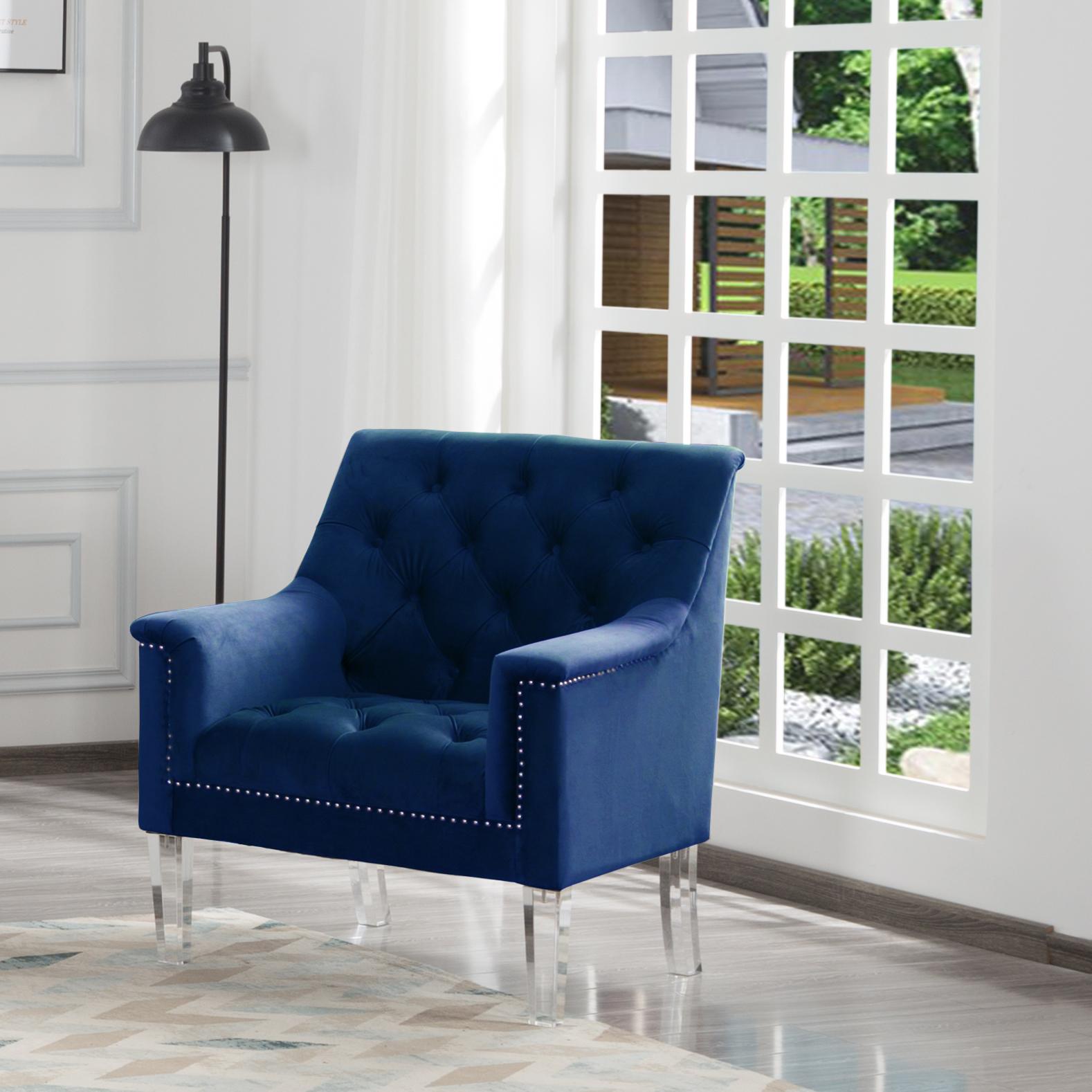 Living Room Navy Blue Velvet Chair-1