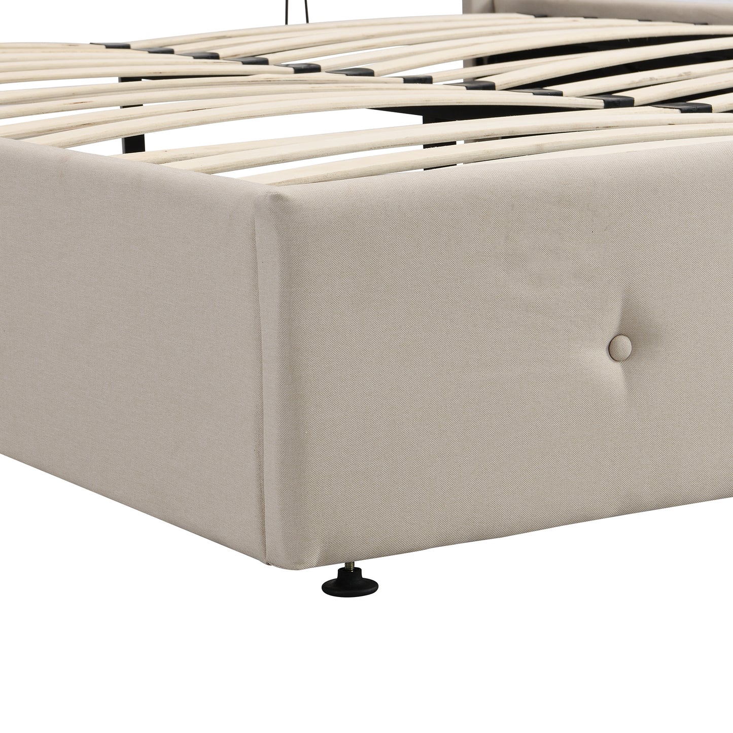 Upholstered Platform Bed with Underneath Storage,Queen Size,Beige