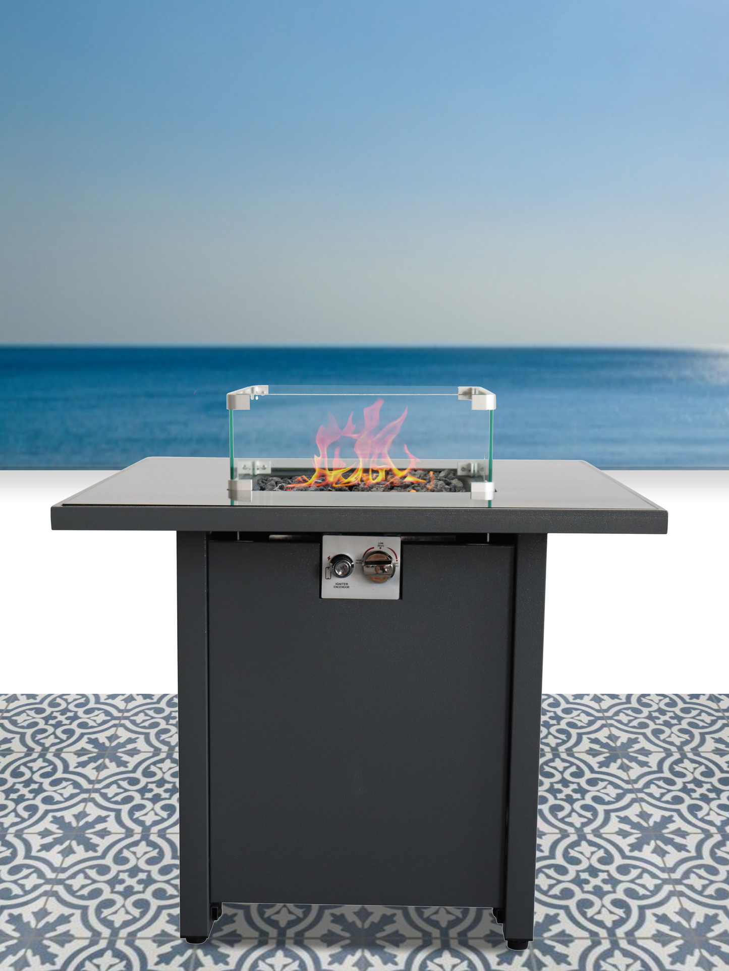 Living Source International 25" H x 30" W Steel Outdoor Fire Pit Table with Lid