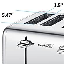 Toaster 4 Slice, Geek Chef Stainless Steel Extra-Wide Slot Toaster with Dual Control Panels of Bagel/Defrost/Cancel Function, 6 Toasting Bread Shade Settings, Removable Crumb Trays Ban on Amazon