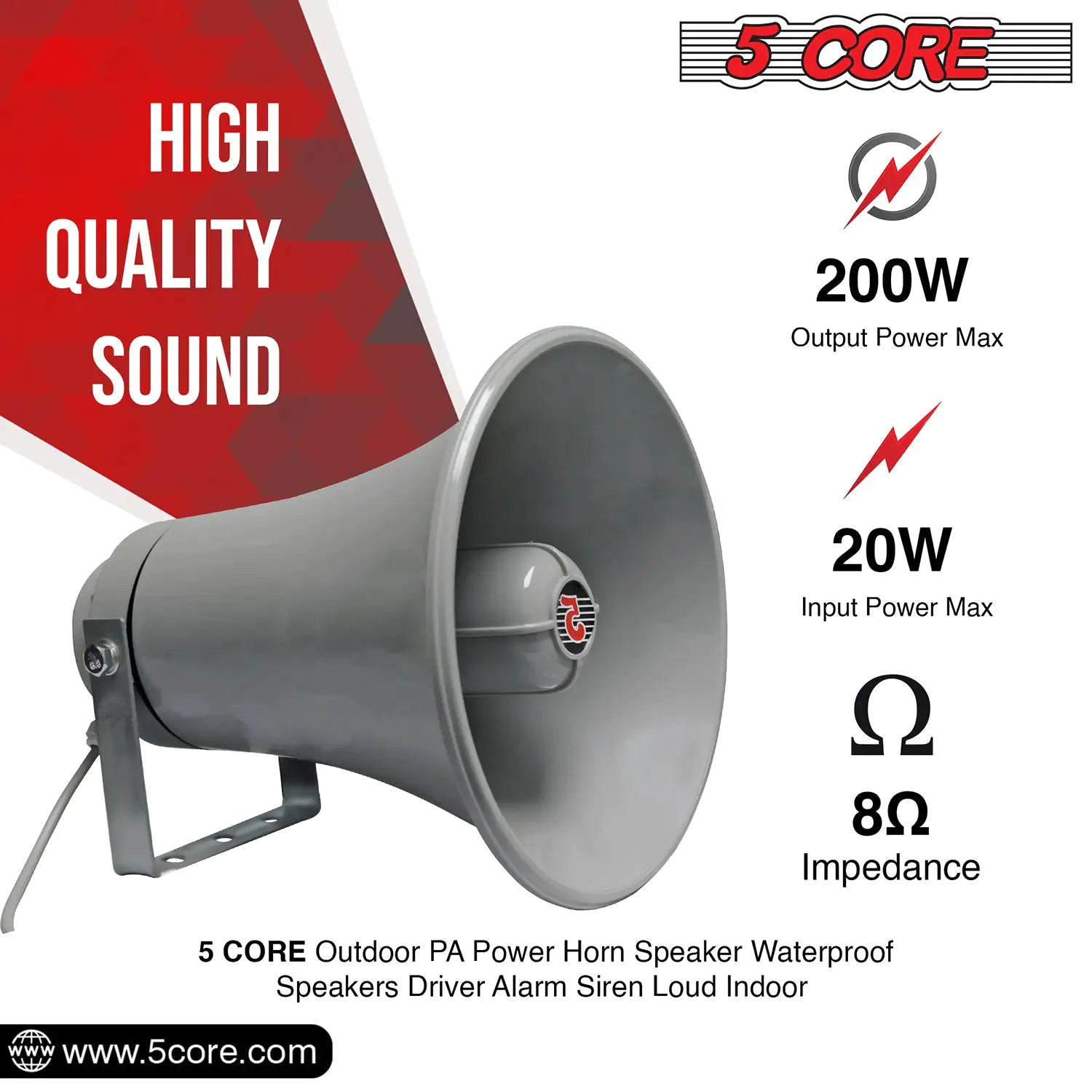 5 Core PA Horn Loud Speaker 9 Inch Outdoor Indoor 20W 8 Ohm Durable All Weather Multi Purpose Loudspeaker