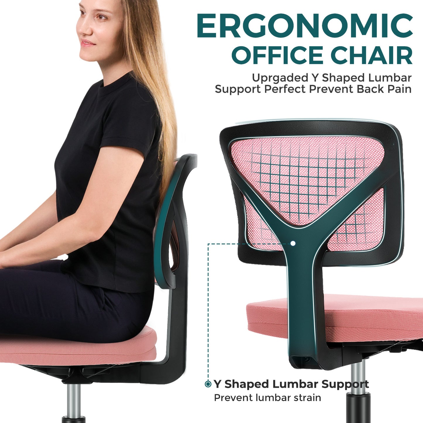 Sweetcrispy Armless Desk Chair Small Home Office Chair with Lumbar Support