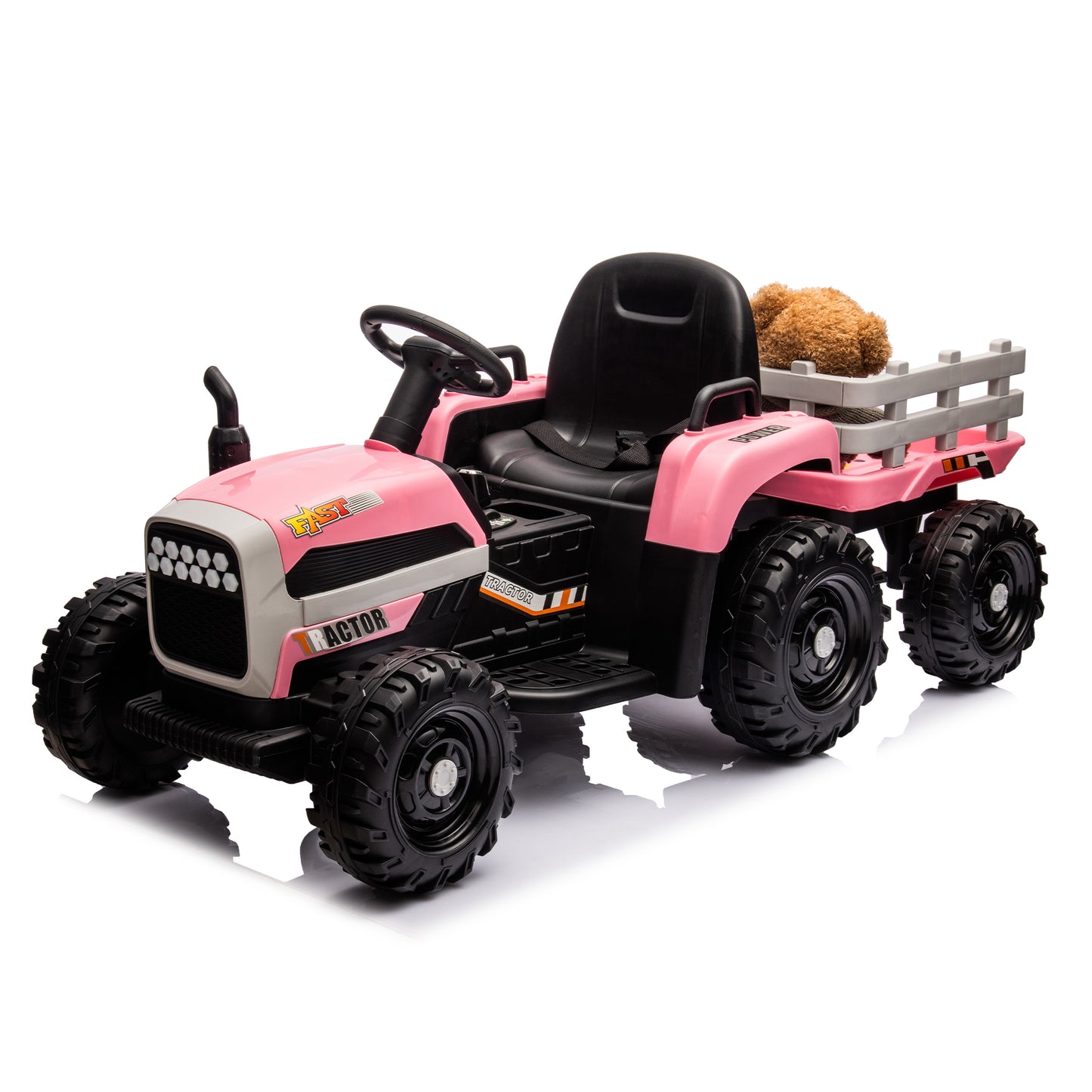 Ride on Tractor with Trailer,24V Battery Powered Electric Tractor Toy, 200w*2motor 1.86-4.97MPH/Remote Control,electric car for kids,Three speed adjustable,USB,MP3 ,Bluetooth,LED light, safety belt