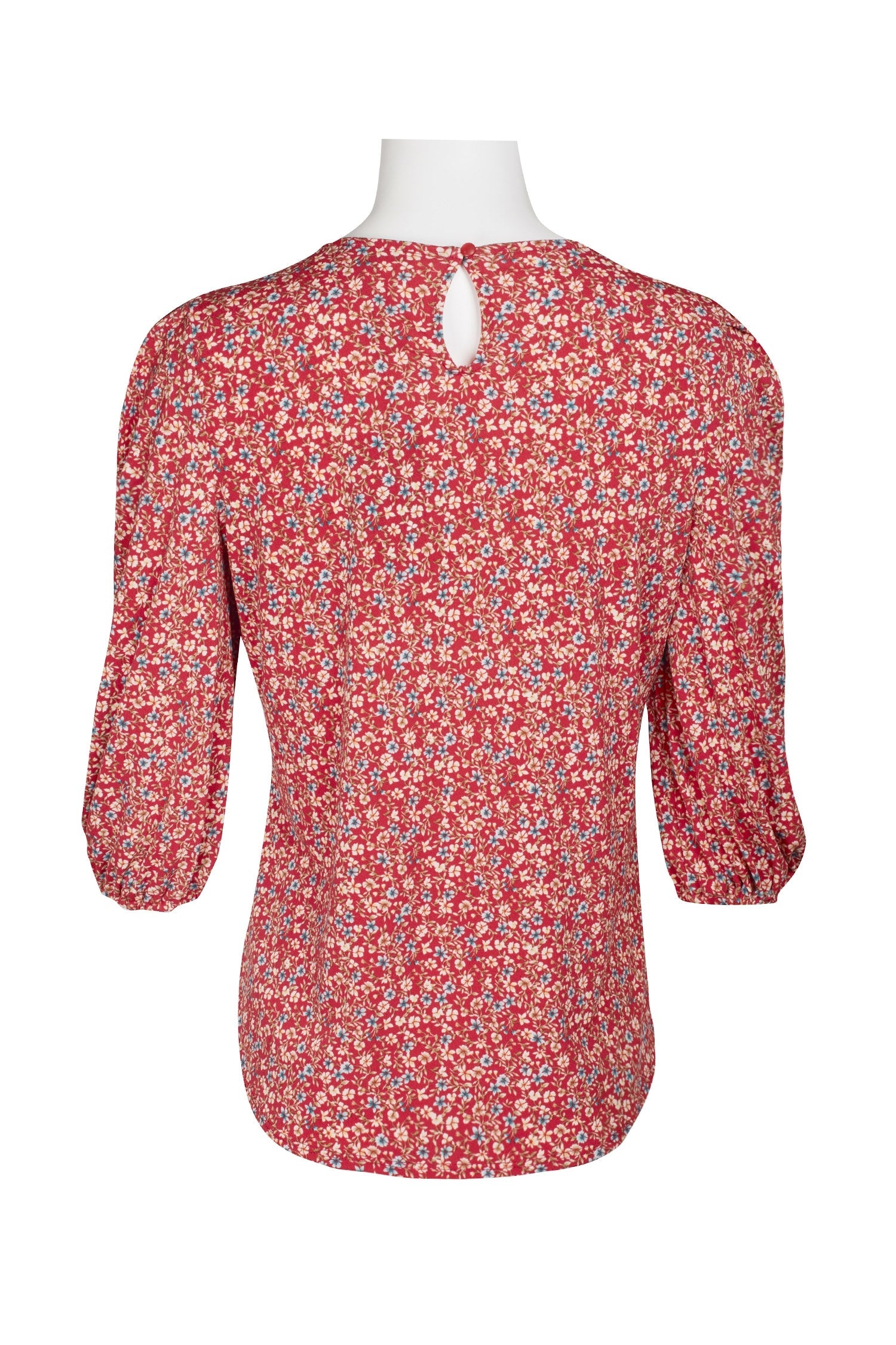 Adrianna Papell Scoop Neck 3/4 Elastic Cuff Sleeve Multi Print 1 Button Keyhole Back Knit Moss Crepe Top-3