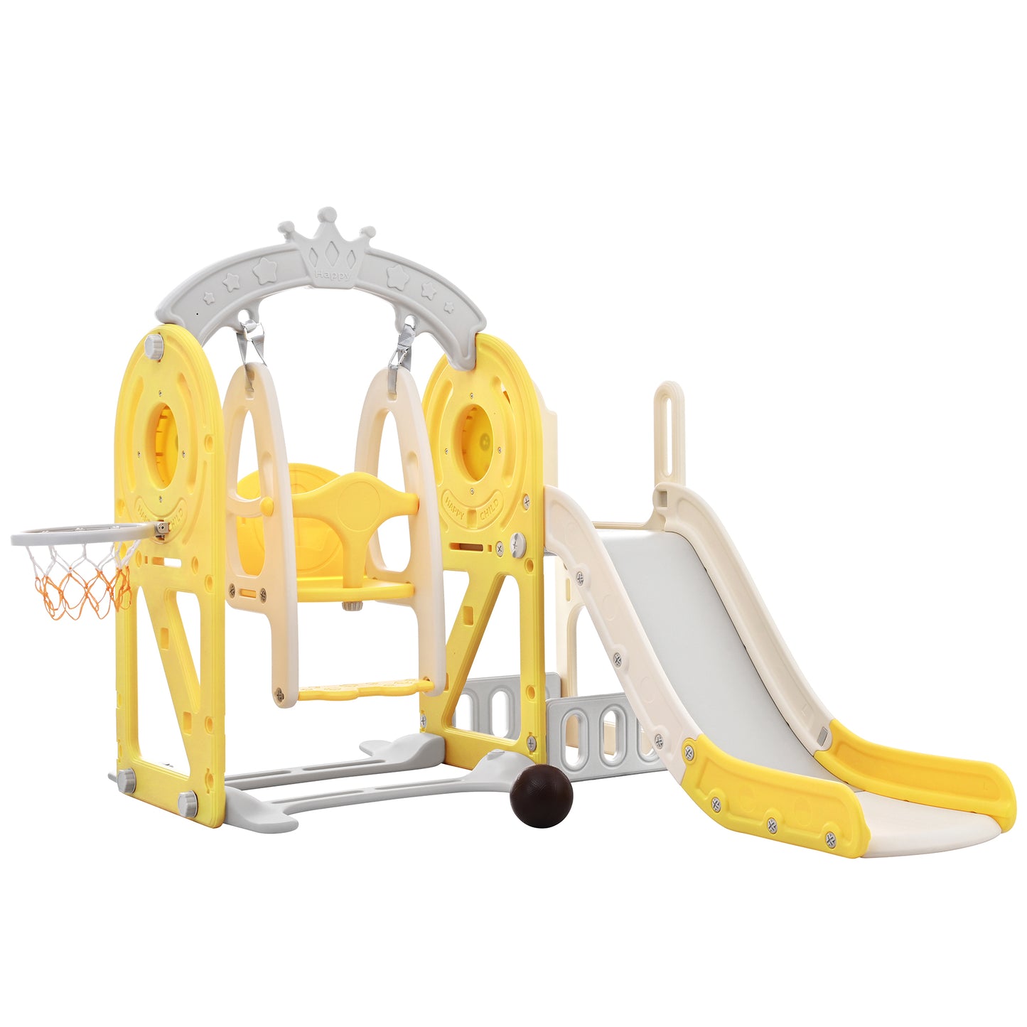 Toddler Slide and Swing Set 5 in 1, Kids Playground Climber Slide Playset with Basketball Hoop Freestanding Combination for Babies Indoor & Outdoor