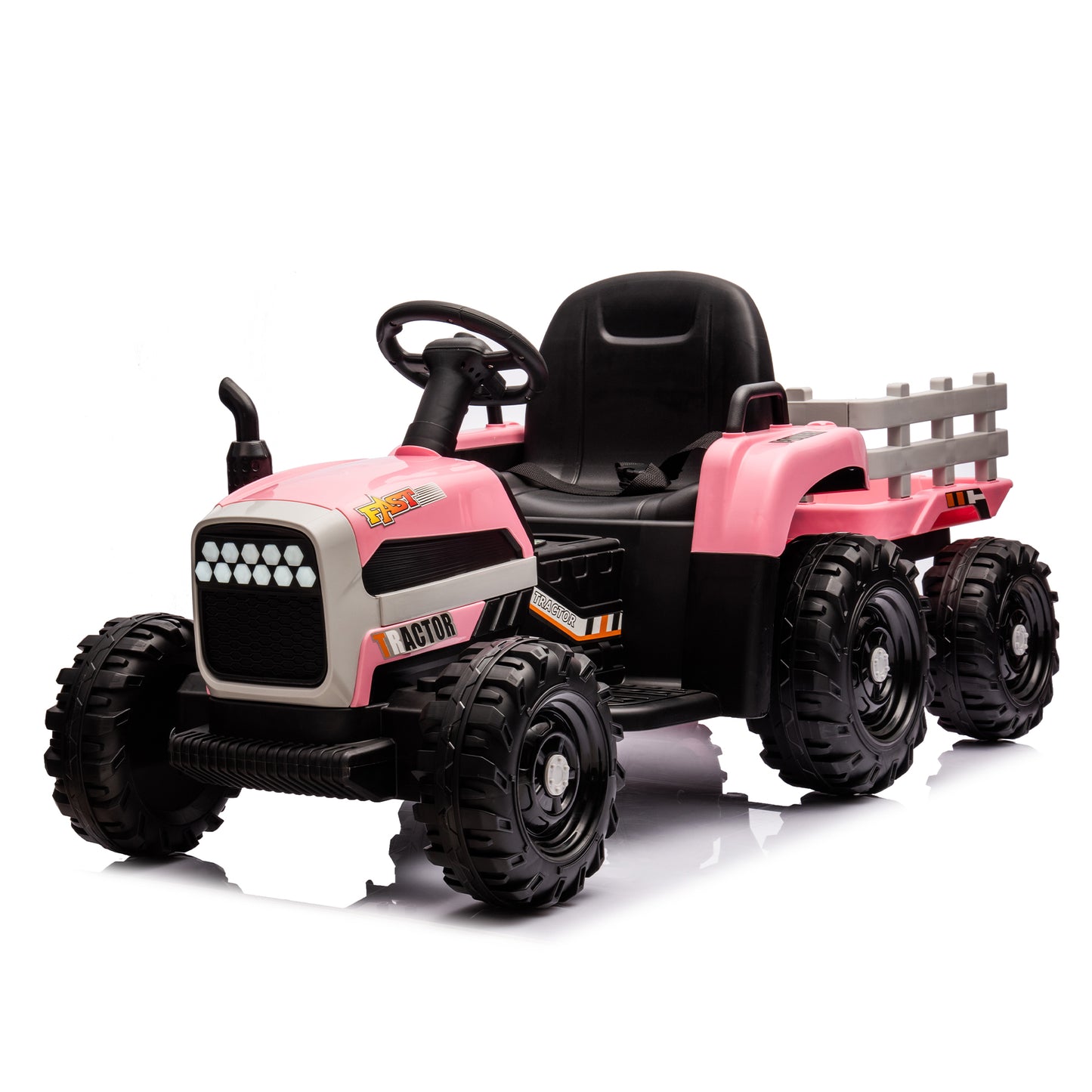 Ride on Tractor with Trailer,24V Battery Powered Electric Tractor Toy, 200w*2motor 1.86-4.97MPH/Remote Control,electric car for kids,Three speed adjustable,USB,MP3 ,Bluetooth,LED light, safety belt