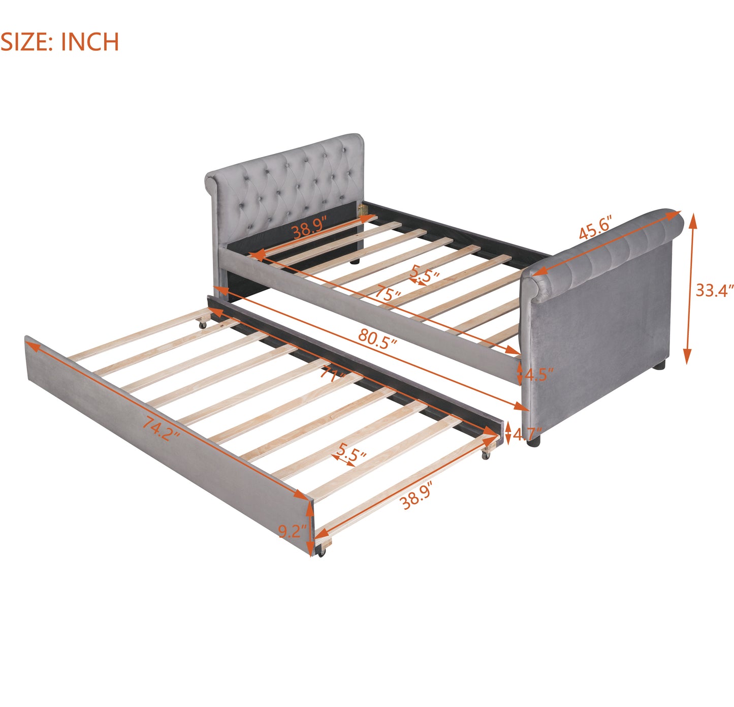 Twin Size Upholstered daybed with Trundle, Wood Slat Support, Gray(OLD SKU :LP000116AAE)