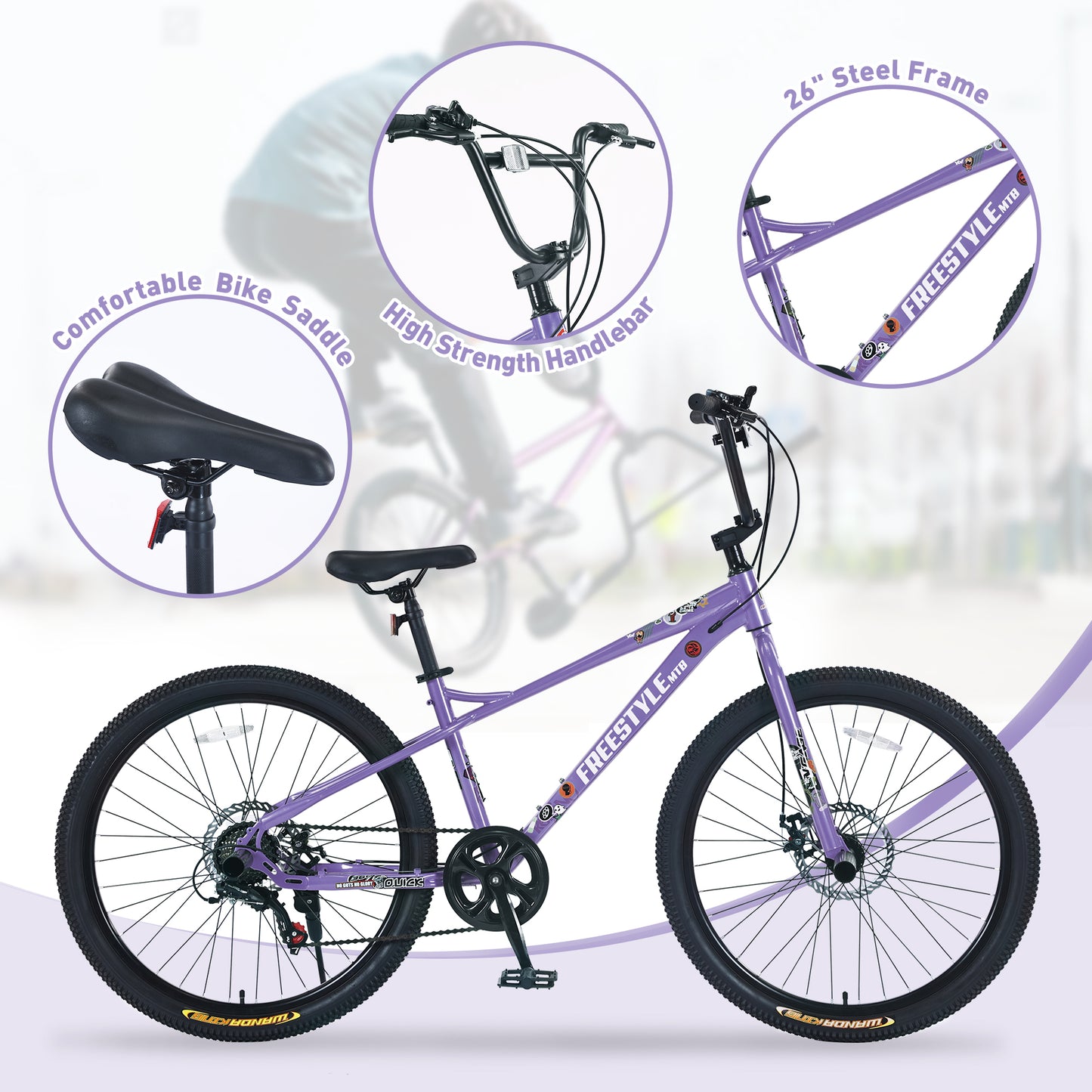 Freestyle Kids Bike Double Disc Brakes 26 Inch Children's Bicycle for Boys Girls Age 12+ Years