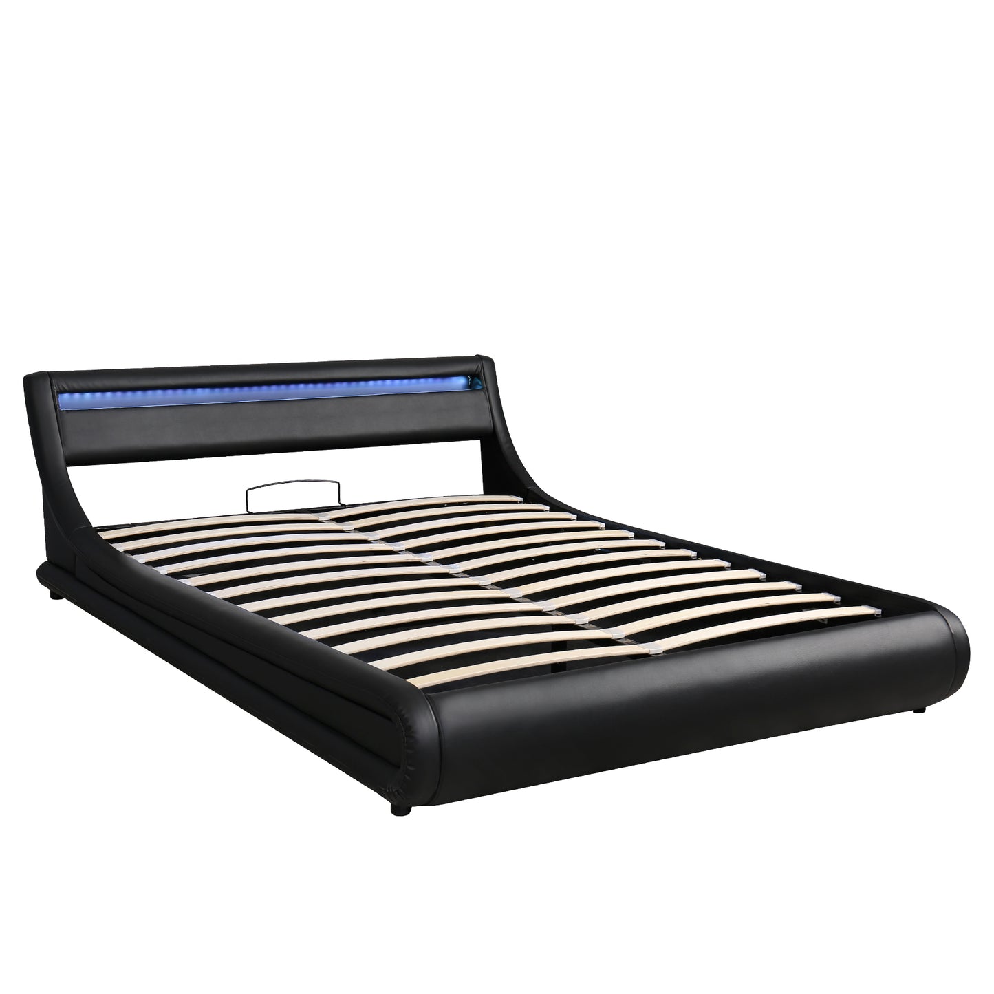 Upholstered Faux Leather Platform bed with a Hydraulic Storage System with LED Light Headboard Bed Frame with Slatted Queen Size