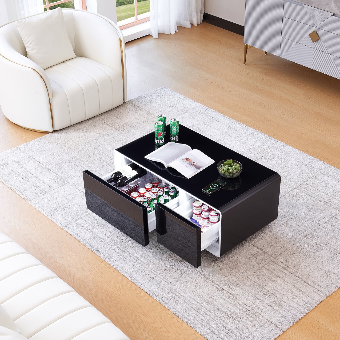 Smart Table Fridge, Multifunctional Coffee Table with Cooler and Frozen