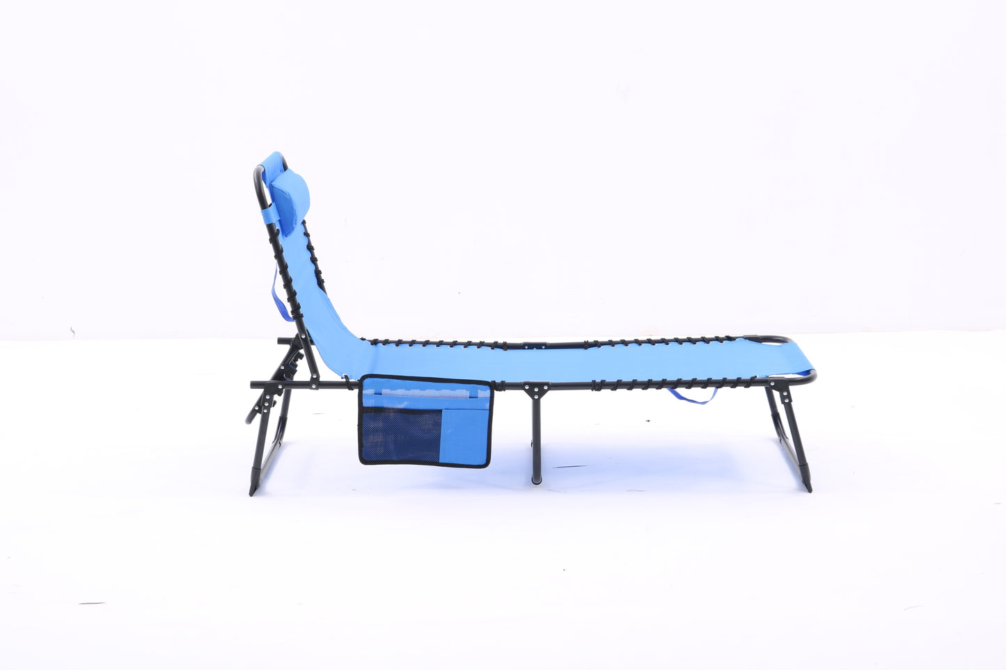 Folding Textilene Waterproof Patio Chaise Lounge Chair,Outdoor Adjustable and Reclining Tanning Chair with Pillow and Side Pocket for Lawn,Beach,Pool,Portable Camping and Sunbathing(2 Pieces,Blue)