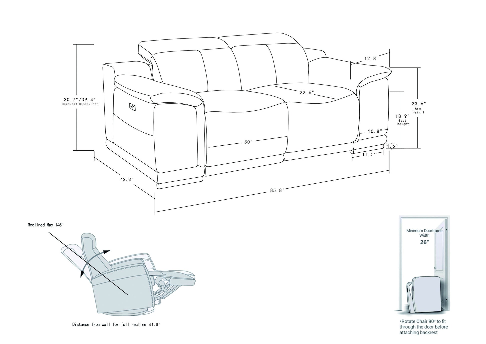 Genuine Italian Leather Power Reclining Sofa-9