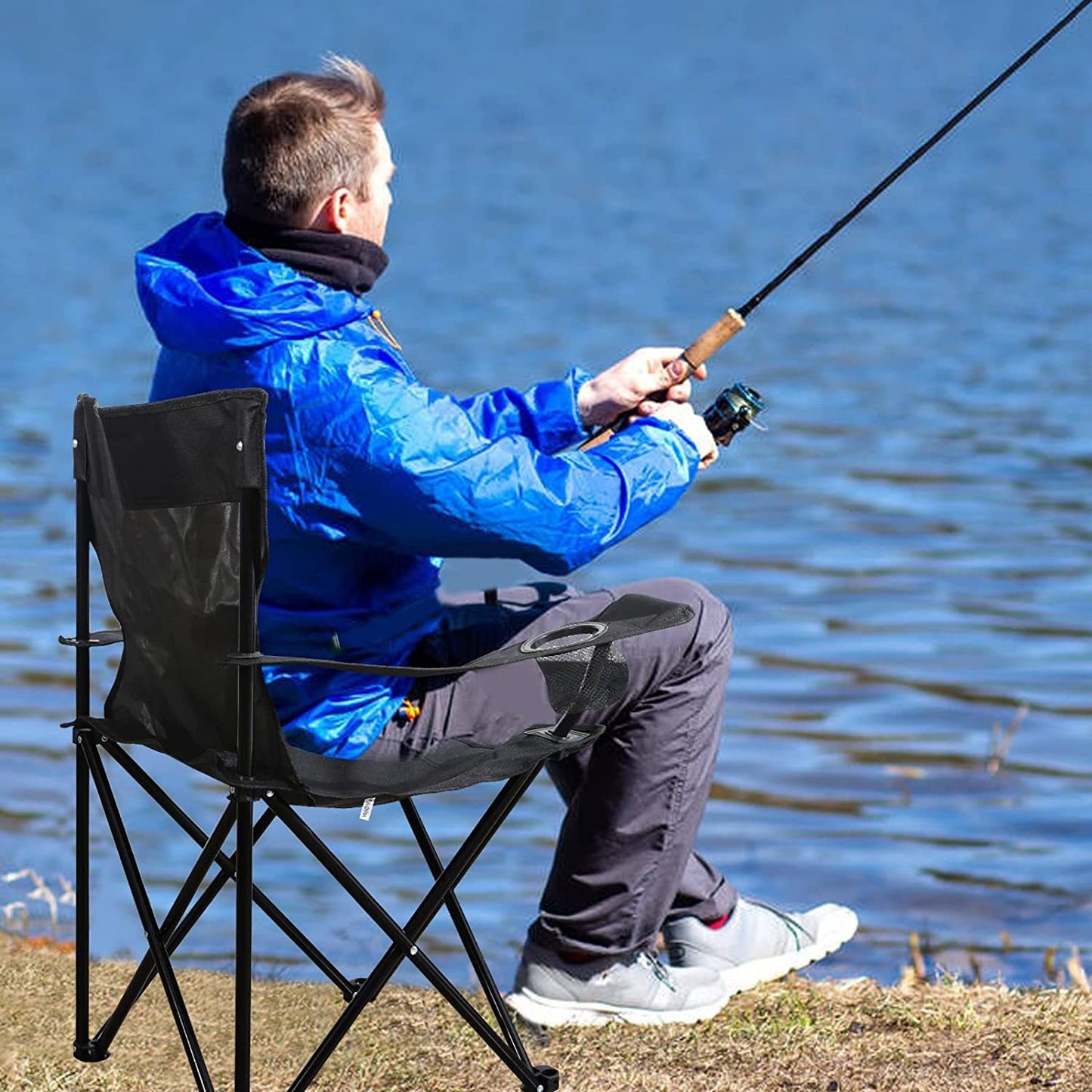 YSSOA Portable Folding Black Camping Chair, Large