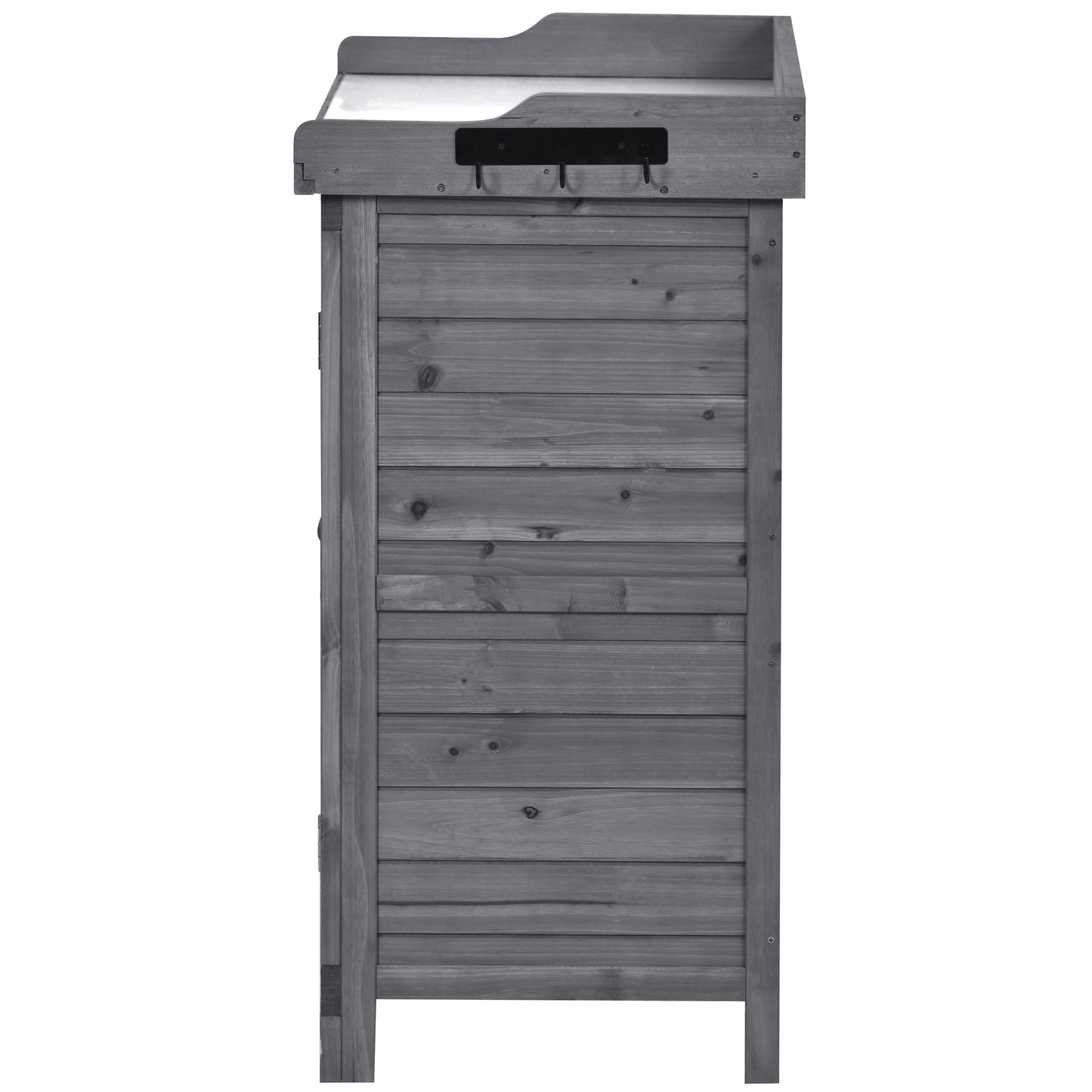 TOPMAX Outdoor 39" Potting Bench Table, Rustic Garden Wood Workstation Storage Cabinet Garden Shed with 2-Tier Shelves and Side Hook, Grey