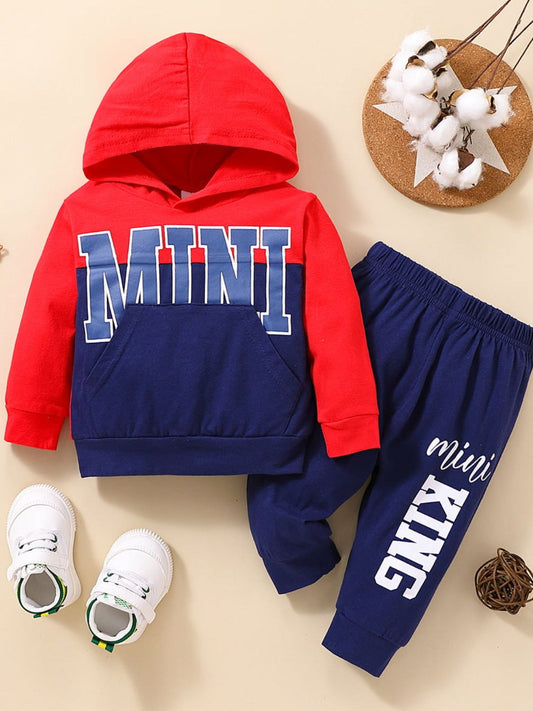 Baby Color Block Graphic Hoodie and Joggers Set