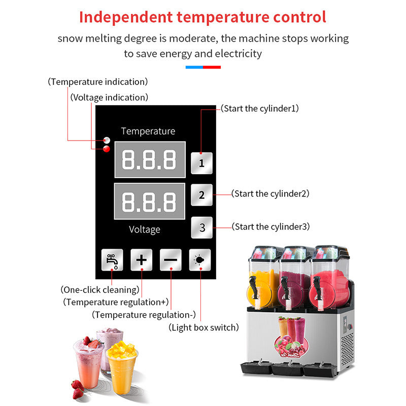 110V Commercial Slushy Machine 45L 3 Tank 1100W Stainless Steel Margarita Frozen Drink With Powerful Compressor Efficient Cooling Perfect for Supermarkets Cafes Restaurants Bars