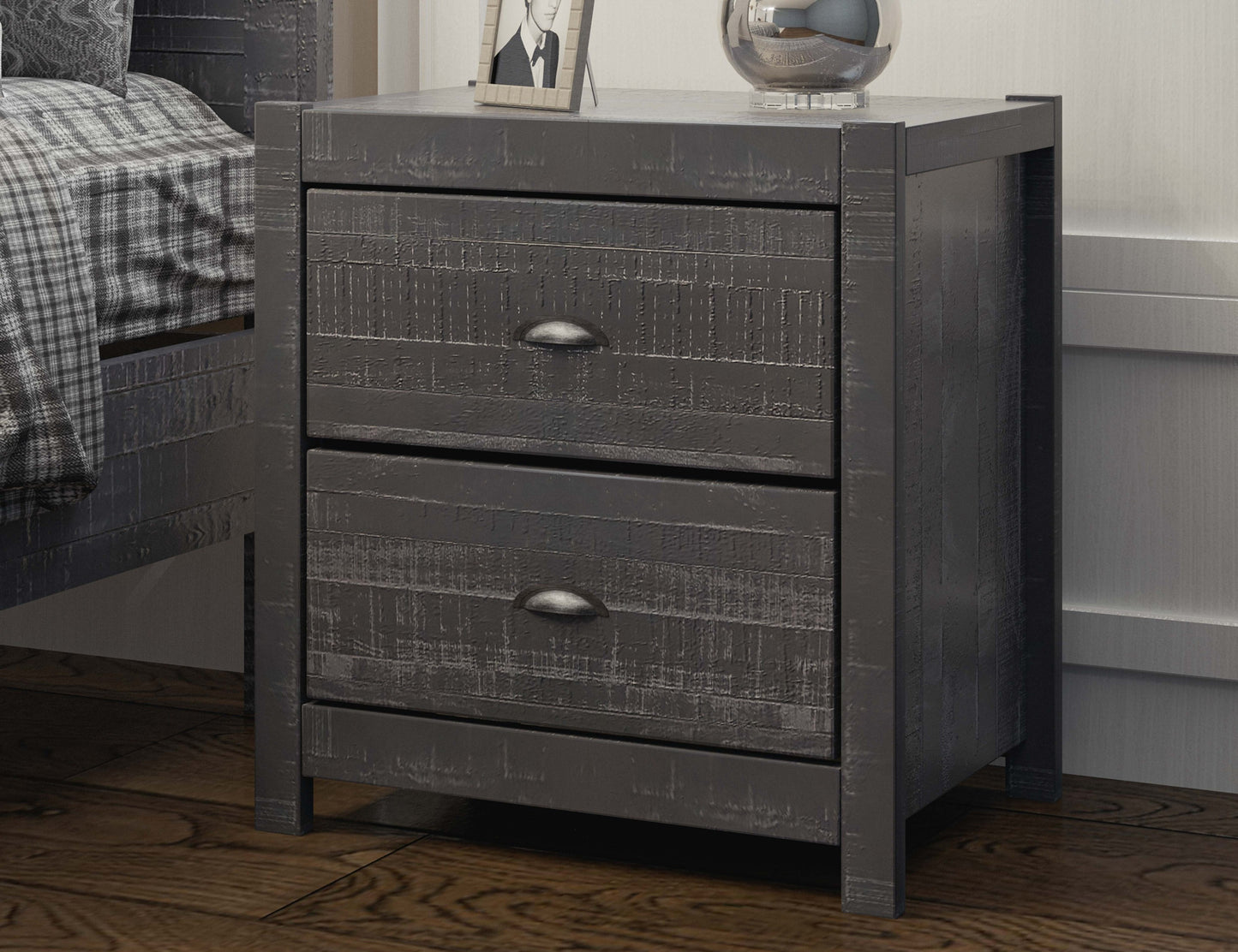 Solid Wood Night Stand, Bedside Table, End Table, Desk with Drawers for Living Room, Bedroom (Grey)