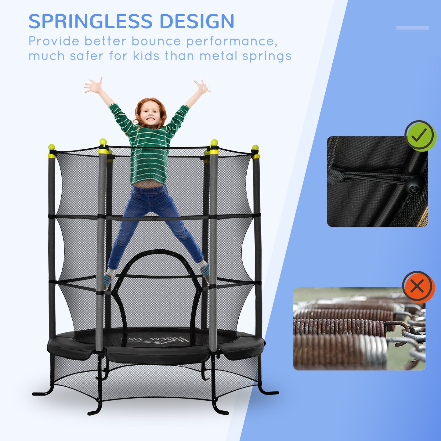 Soozier 5.3' Kids Trampoline, 64" Indoor Trampoline for Kids with Safety Enclosure for 3-10 Year Olds, Indoor & Outdoor Use, Black