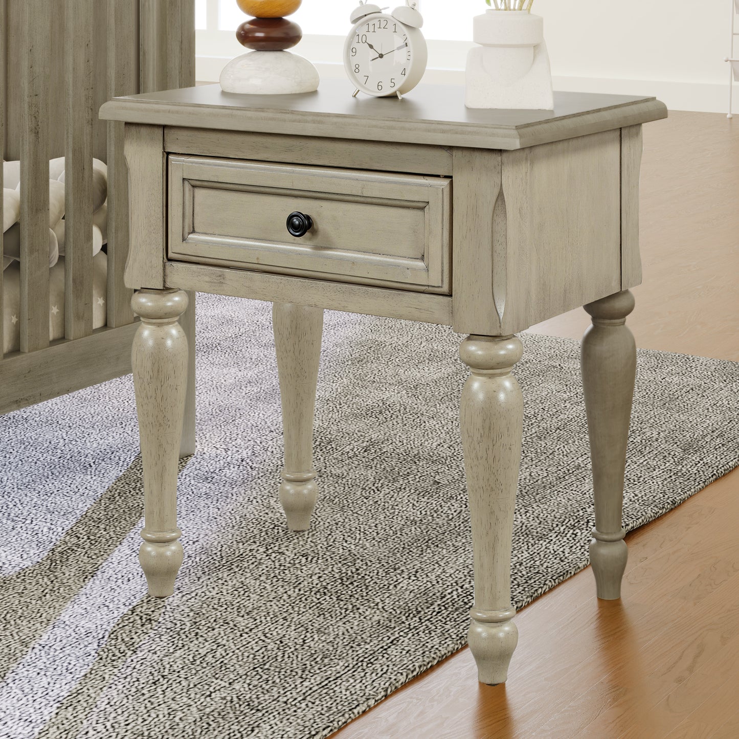 Solid Wood traditional One-Drawer Side Table End Table Nightstand, Stone Gray