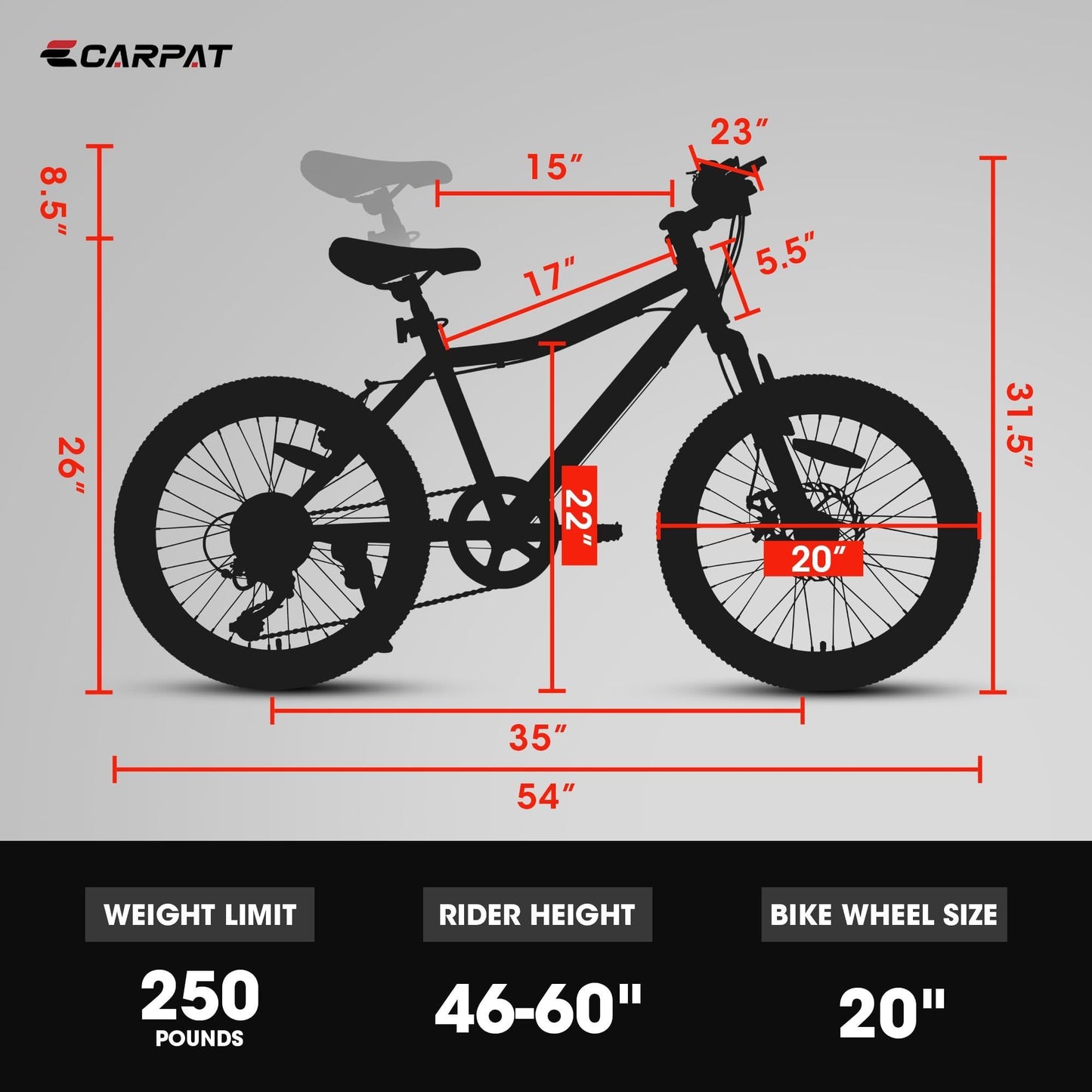 S20101 Ecarpat 20 Inch Kids Bike, Boys Girls Mountain Bike Ages 8-12, 7 Speed Teenager Children Kids' Bicycles, Front Suspension Disc U Brake, 14 Inch Height Steel Frame