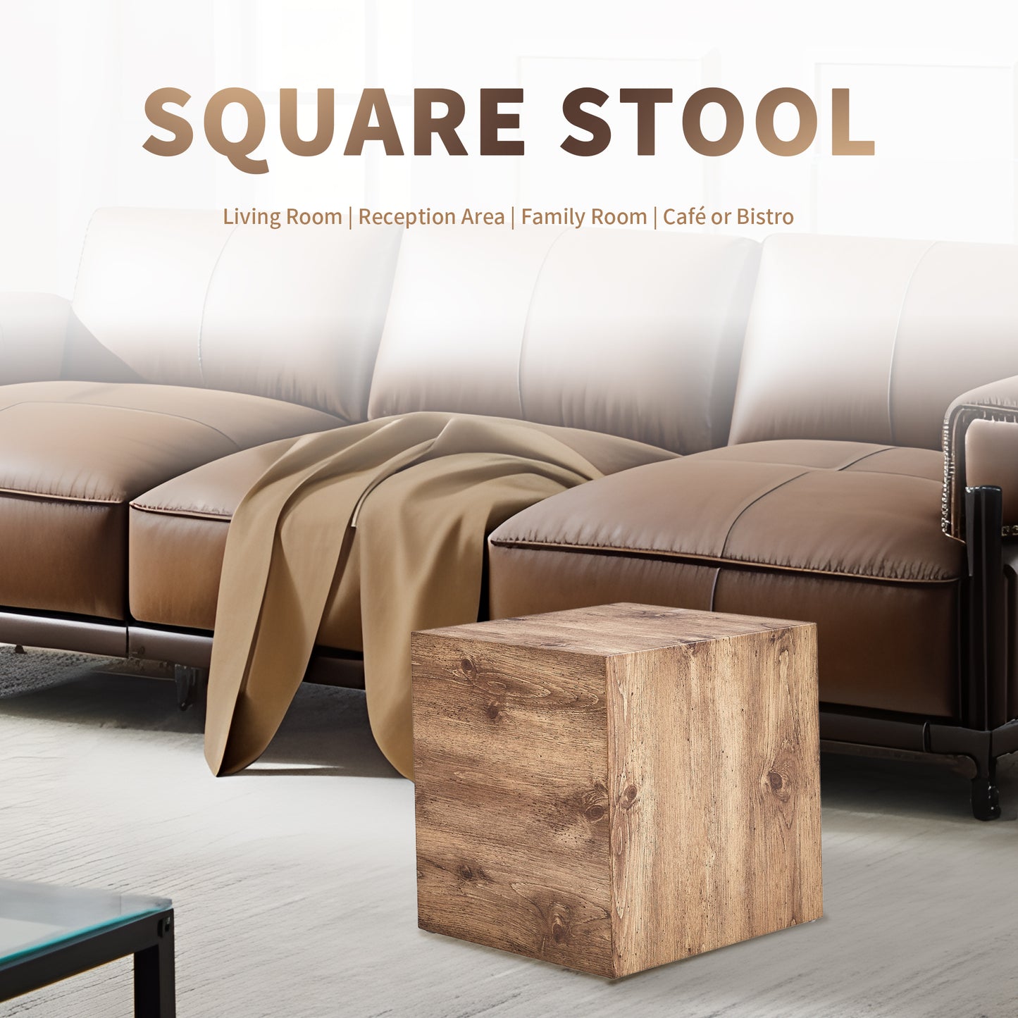 Square Stool & Coffee Tables,15.7 Inch sofa End Table, Mid Century Rustic Coffee Table, Sofa Side Table for Living Room, Bedroom, Wood Color