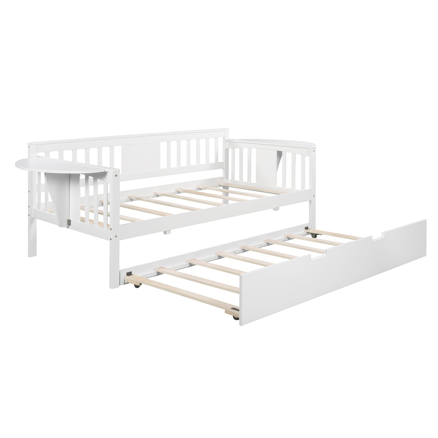 Twin Wooden Daybed with Trundle Bed  , Sofa Bed for Bedroom Living Room, White