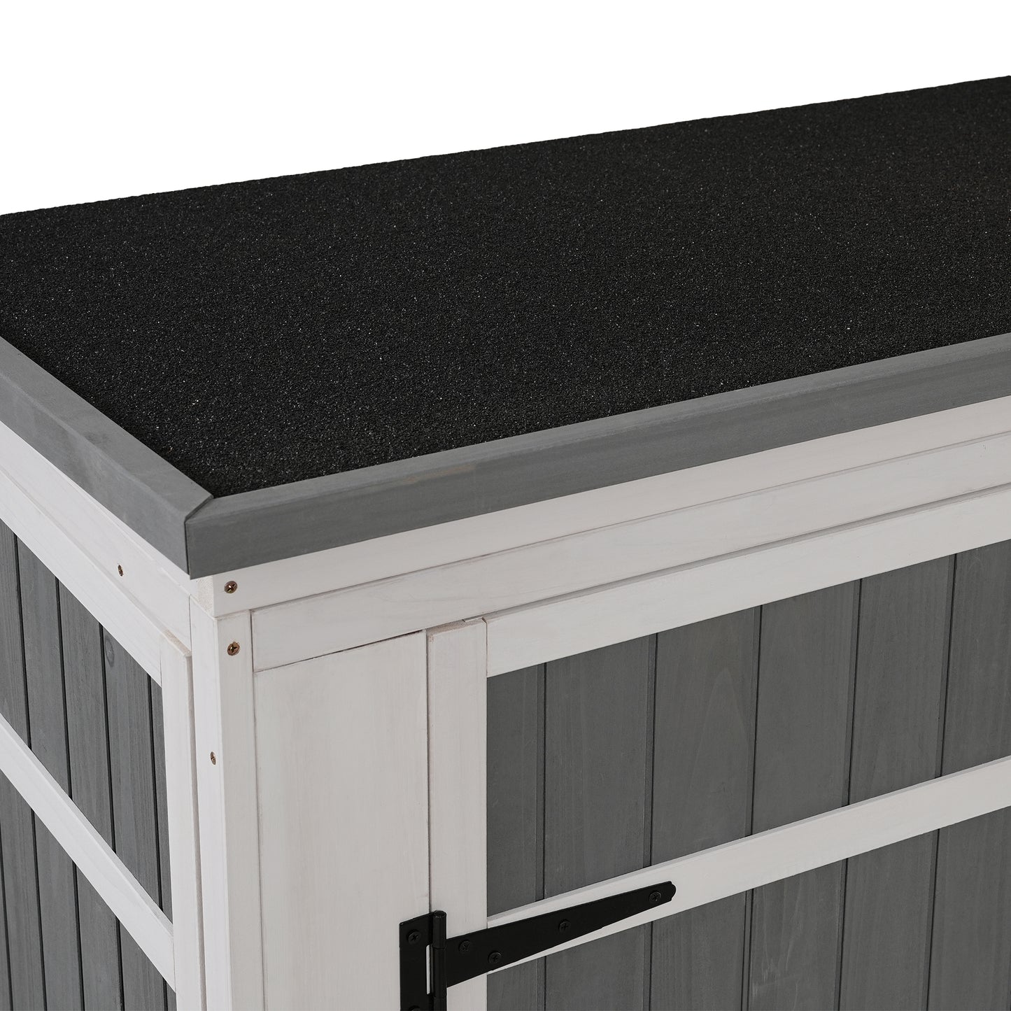 [Video Provided] TOPMAX Outdoor 5.5ft Hx4.1ft L Wood Storage Shed, Garden Tool Cabinet with Waterproof Asphalt Roof, Four Lockable Doors, Multiple-tier Shelves, White and Gray