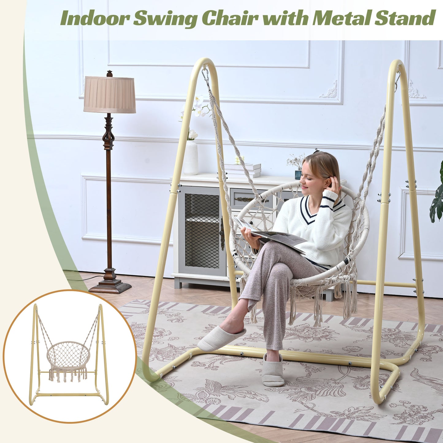 Swing Chair Handmade Macrame Swing Hammock Chair with Stand