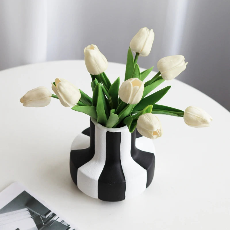 black-and-white-striped-ceramic-vase