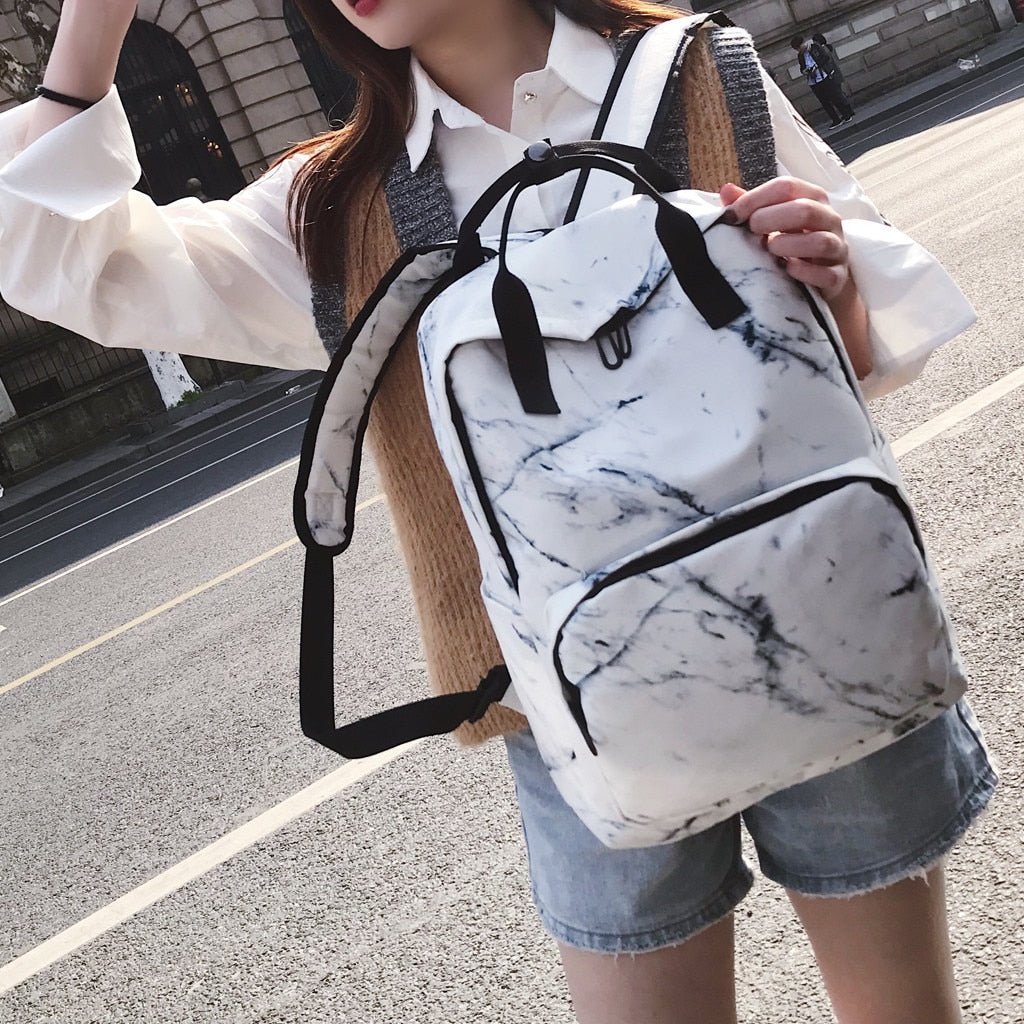 Backpack Large Capacity Marble Female Unisex Women Canvas Backpacks for Teenager Girls Bags Rucksack School Bag Mochila-3