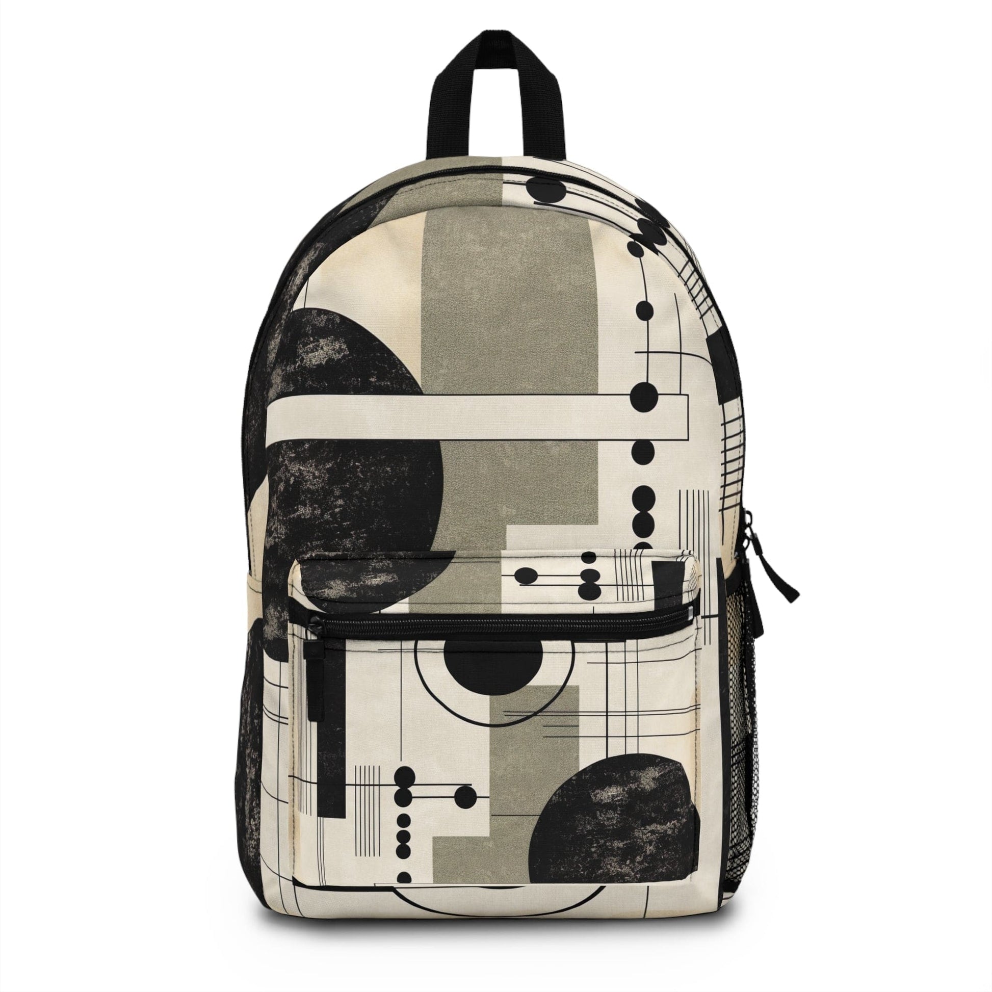 Backpack Work/school/leisure - Waterproof, Abstract Black Beige Brown Geometric Shapes-0