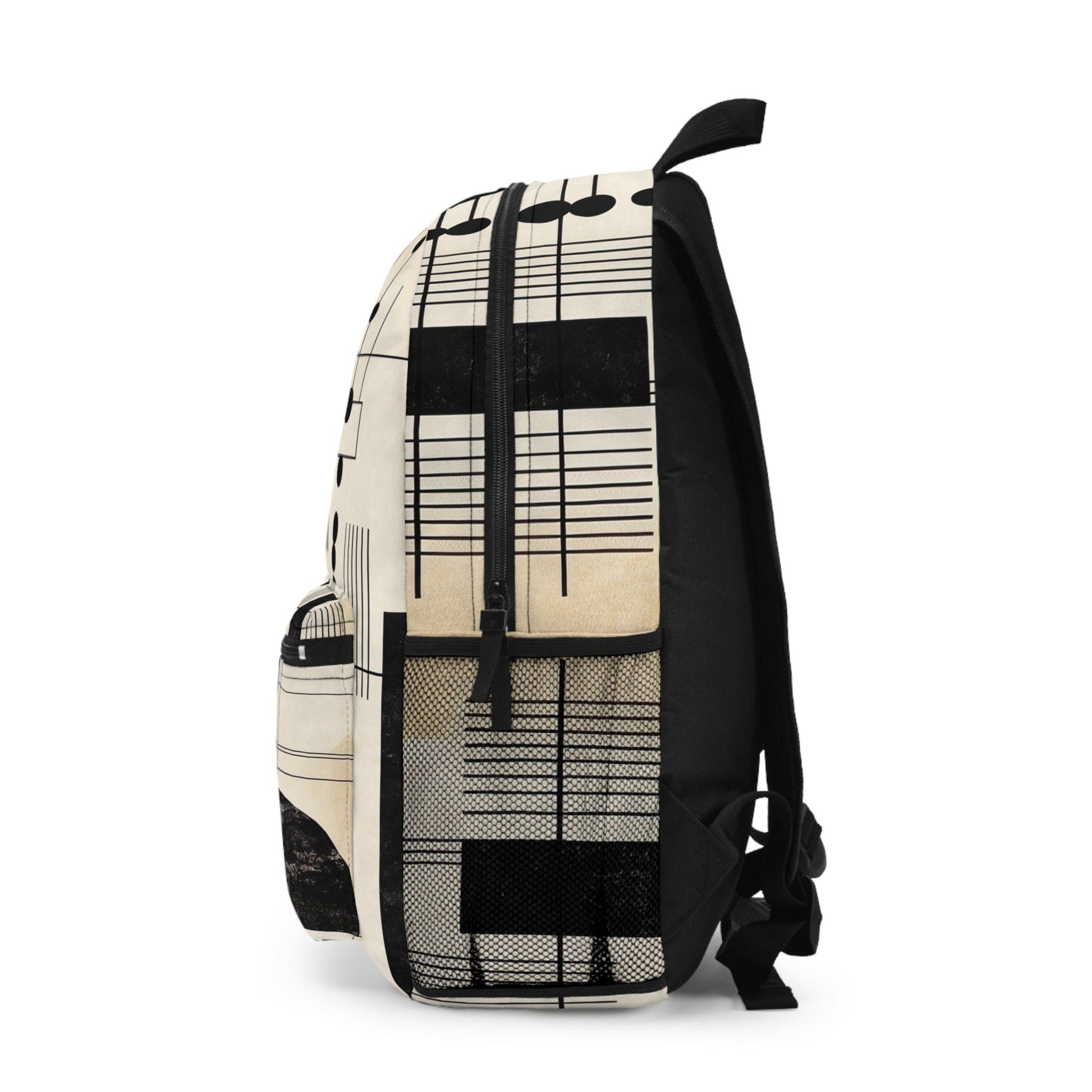 Backpack Work/school/leisure - Waterproof, Abstract Black Beige Brown Geometric Shapes-2