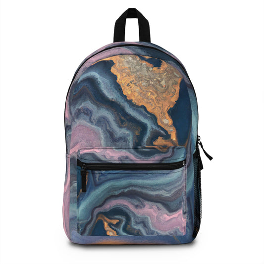 Backpack Work/school/leisure - Waterproof - Blue Pink Gold Abstract Marble Swirl Pattern-0