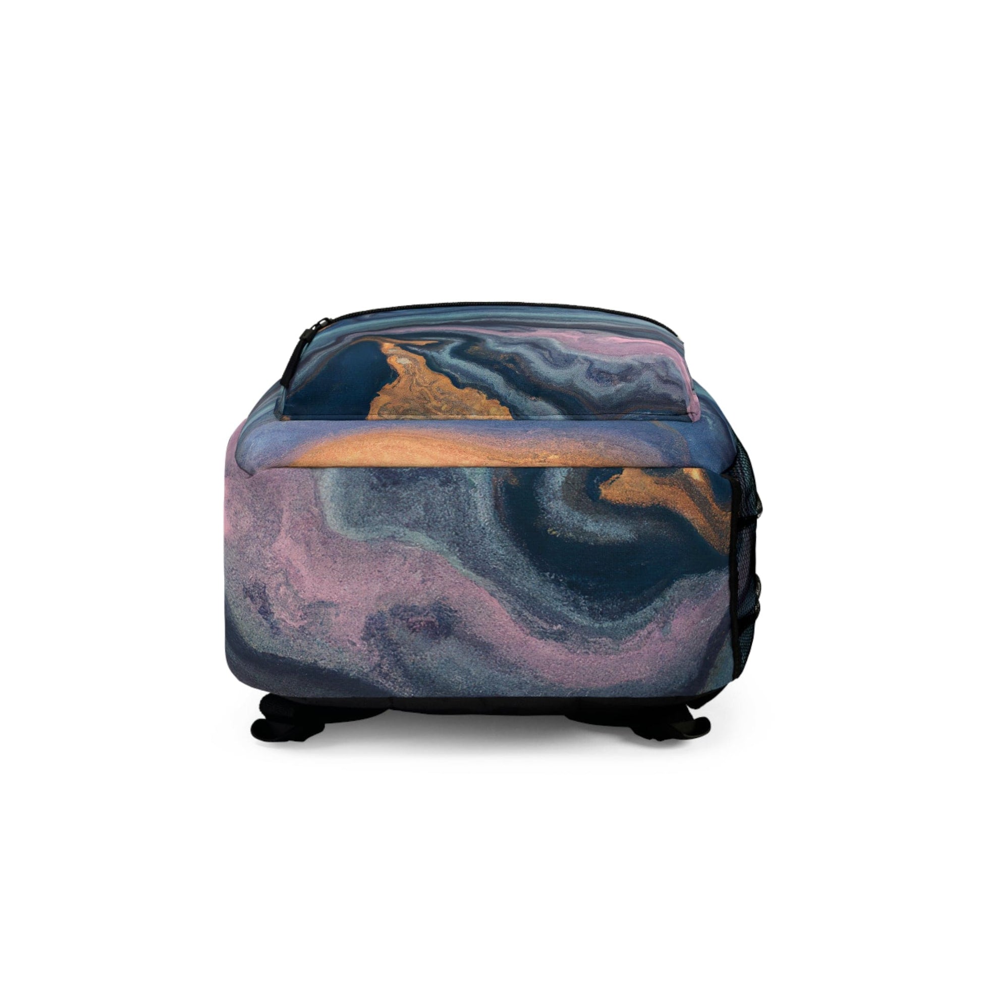 Backpack Work/school/leisure - Waterproof - Blue Pink Gold Abstract Marble Swirl Pattern-4