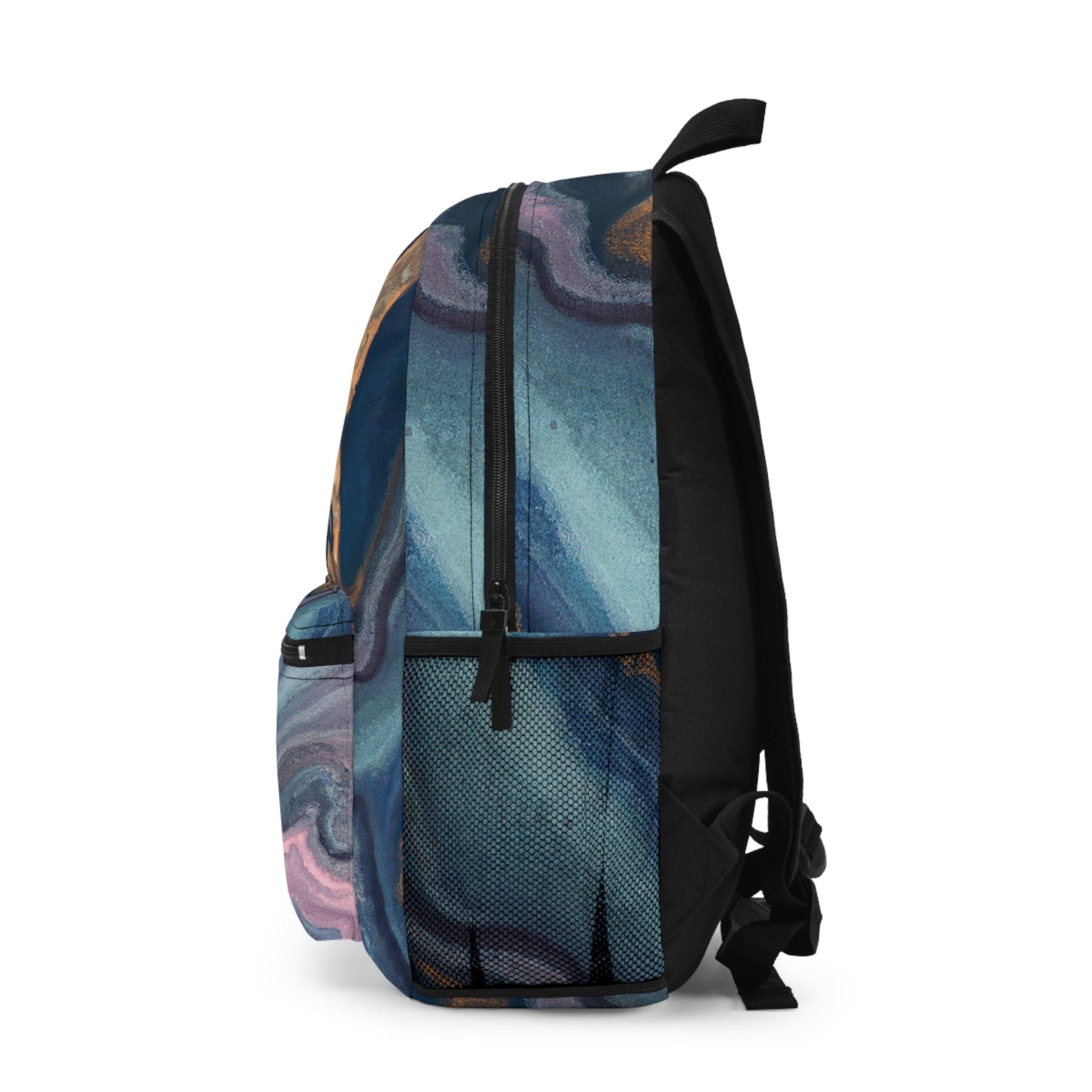 Backpack Work/school/leisure - Waterproof - Blue Pink Gold Abstract Marble Swirl Pattern-2