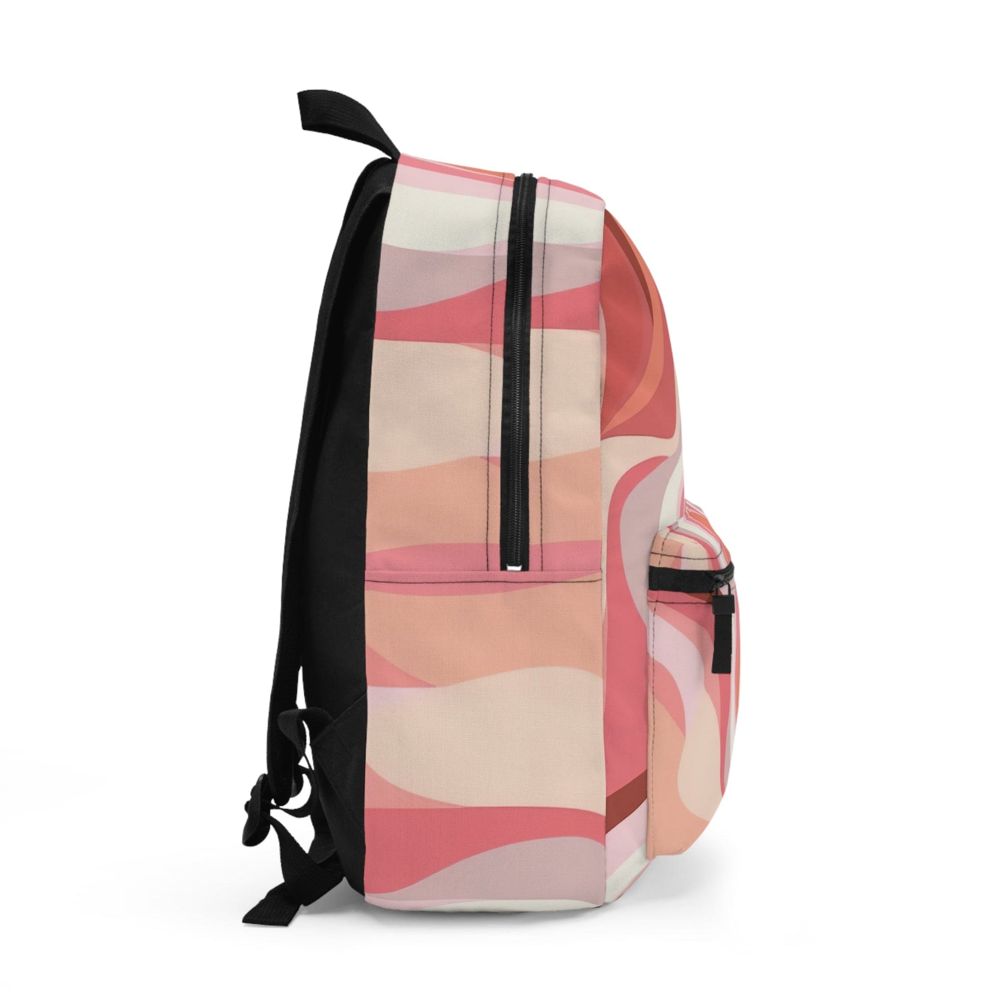 Backpack Work/school/leisure - Waterproof - Boho Pink and White Contemporary Art Lined Pattern-1