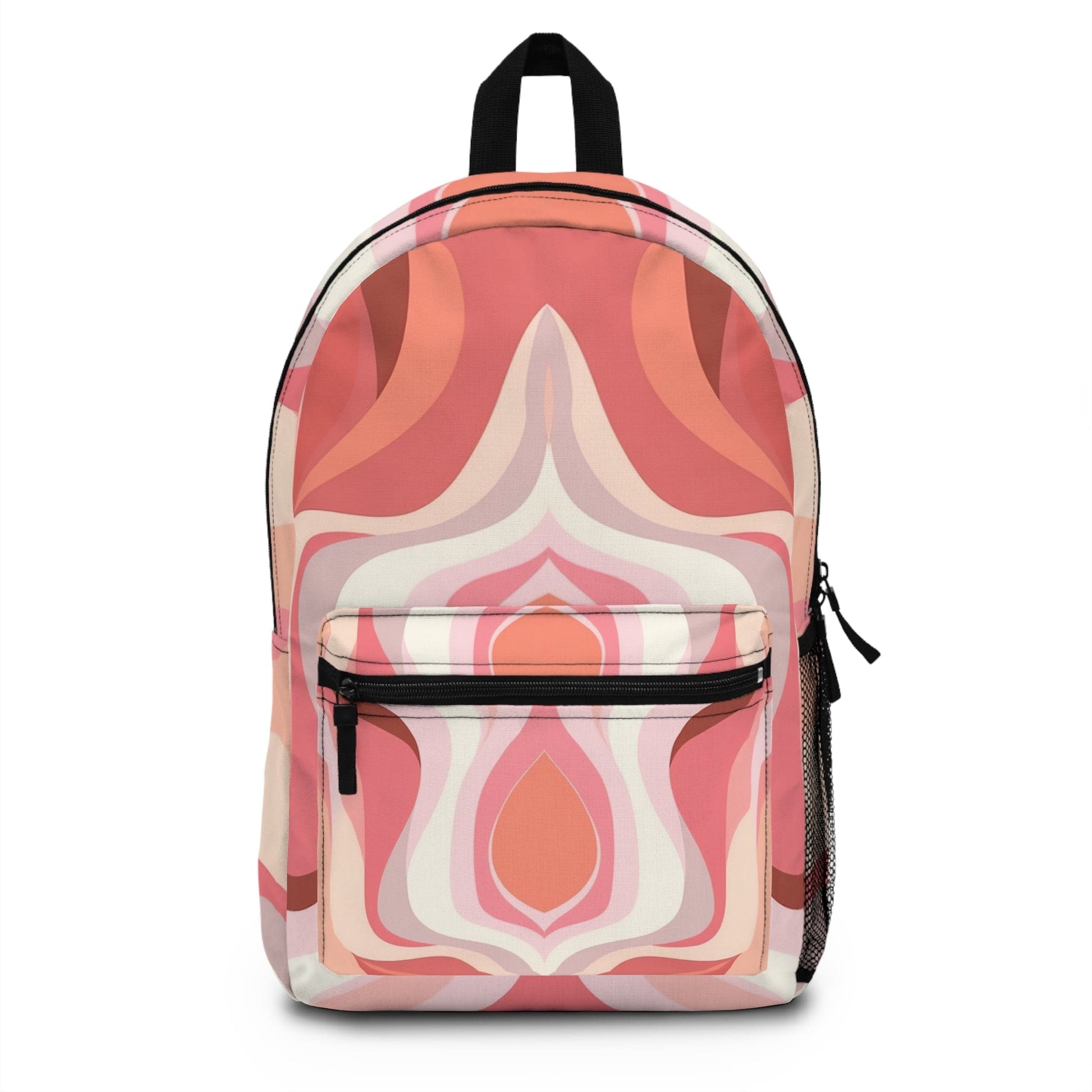 Backpack Work/school/leisure - Waterproof - Boho Pink and White Contemporary Art Lined Pattern-0