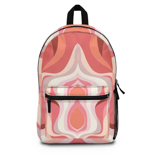 Backpack Work/school/leisure - Waterproof, Boho Pink And White Contemporary Art Lined Pattern-0