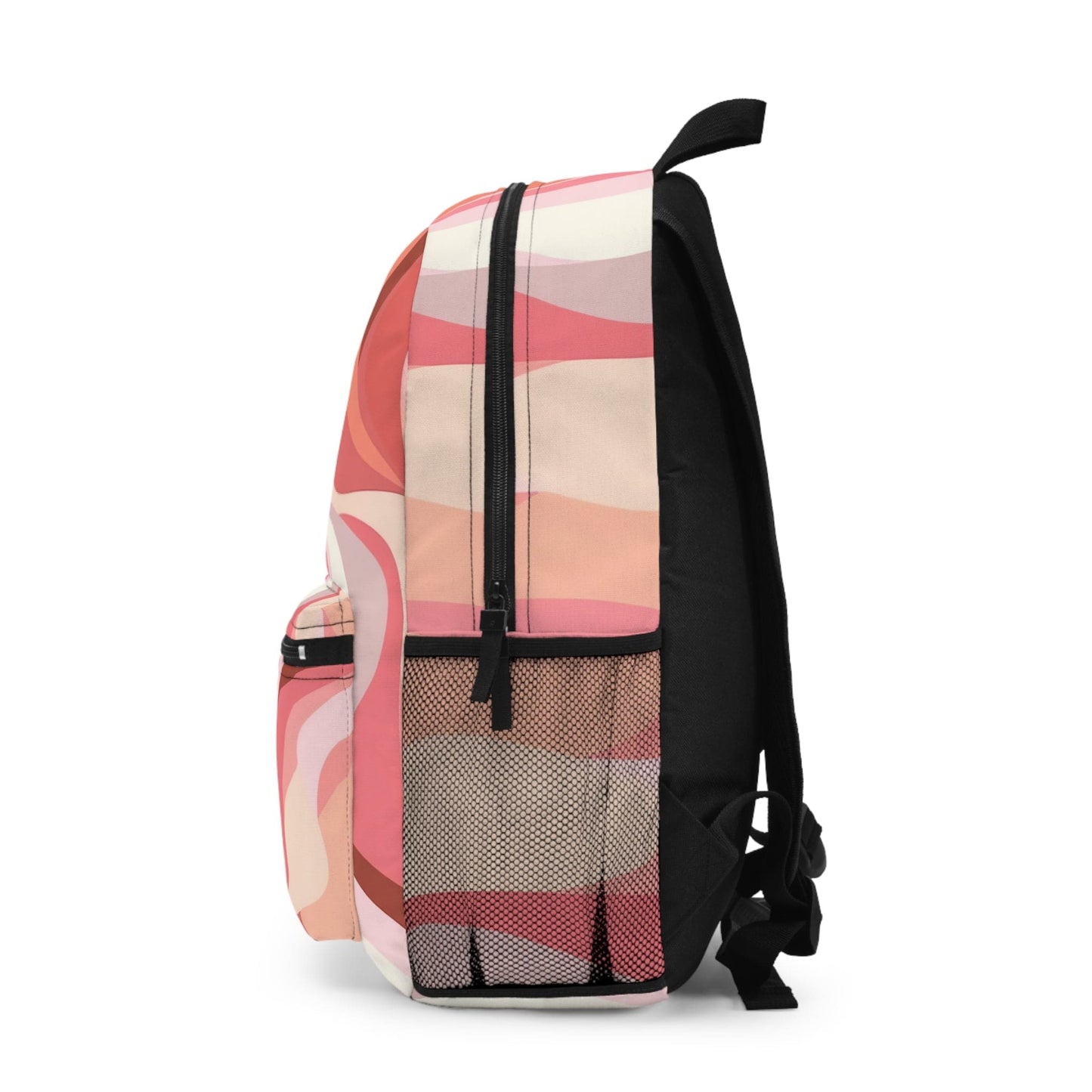 Backpack Work/school/leisure - Waterproof - Boho Pink and White Contemporary Art Lined Pattern-2