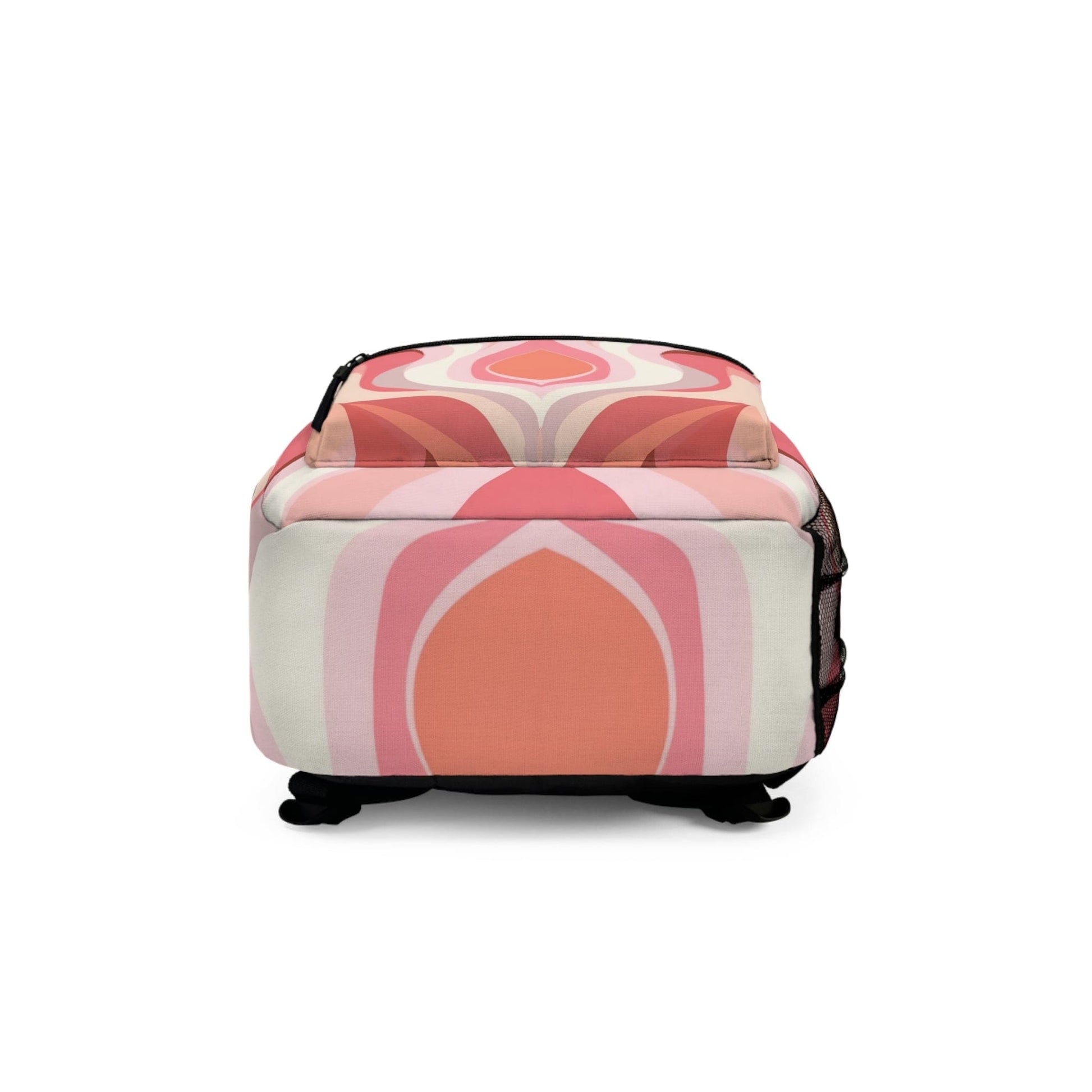 Backpack Work/school/leisure - Waterproof - Boho Pink and White Contemporary Art Lined Pattern-4