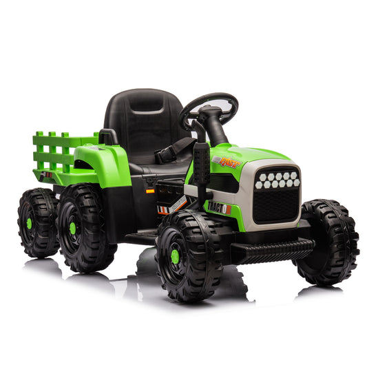 Ride on Tractor with Trailer,12V Battery Powered Electric Tractor Toy w/Remote Control,electric car for kids,Three speed adjustable,Power display, USB,MP3 ,Bluetooth,LED light,Two-point safety belt