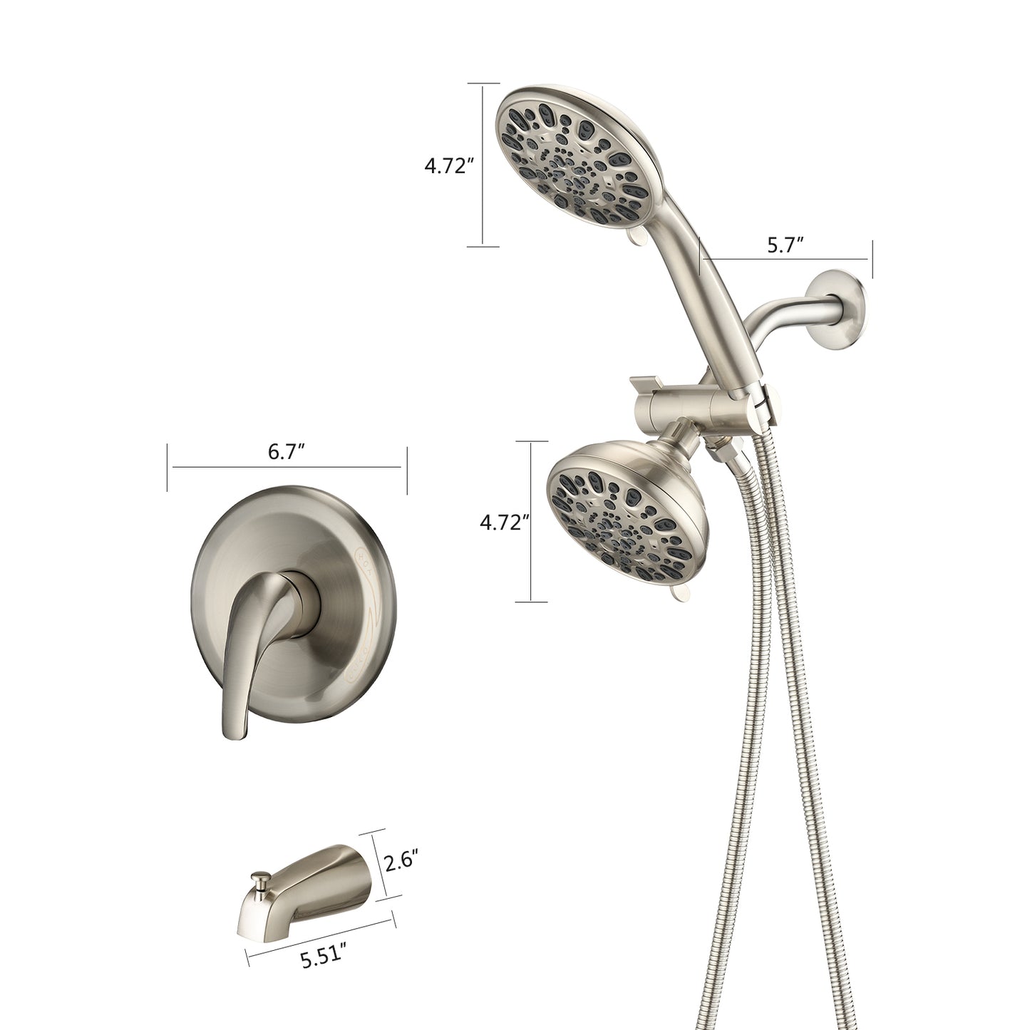 Shower System with Tub Spout Rain Shower Tub Set, High Pressure Dual 2 in 1 Shower Combo Faucet with Valve